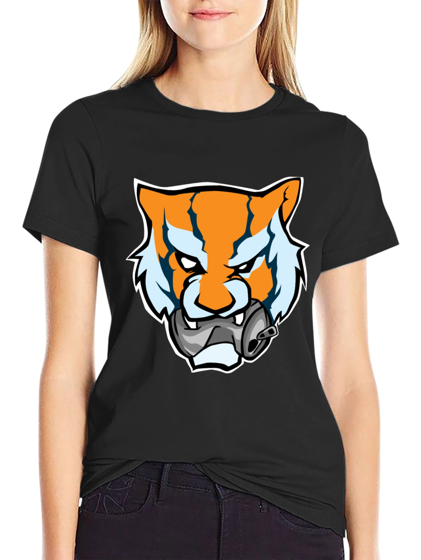 Tiger Mascot Graphic T-Shirt - Bold Black Tee