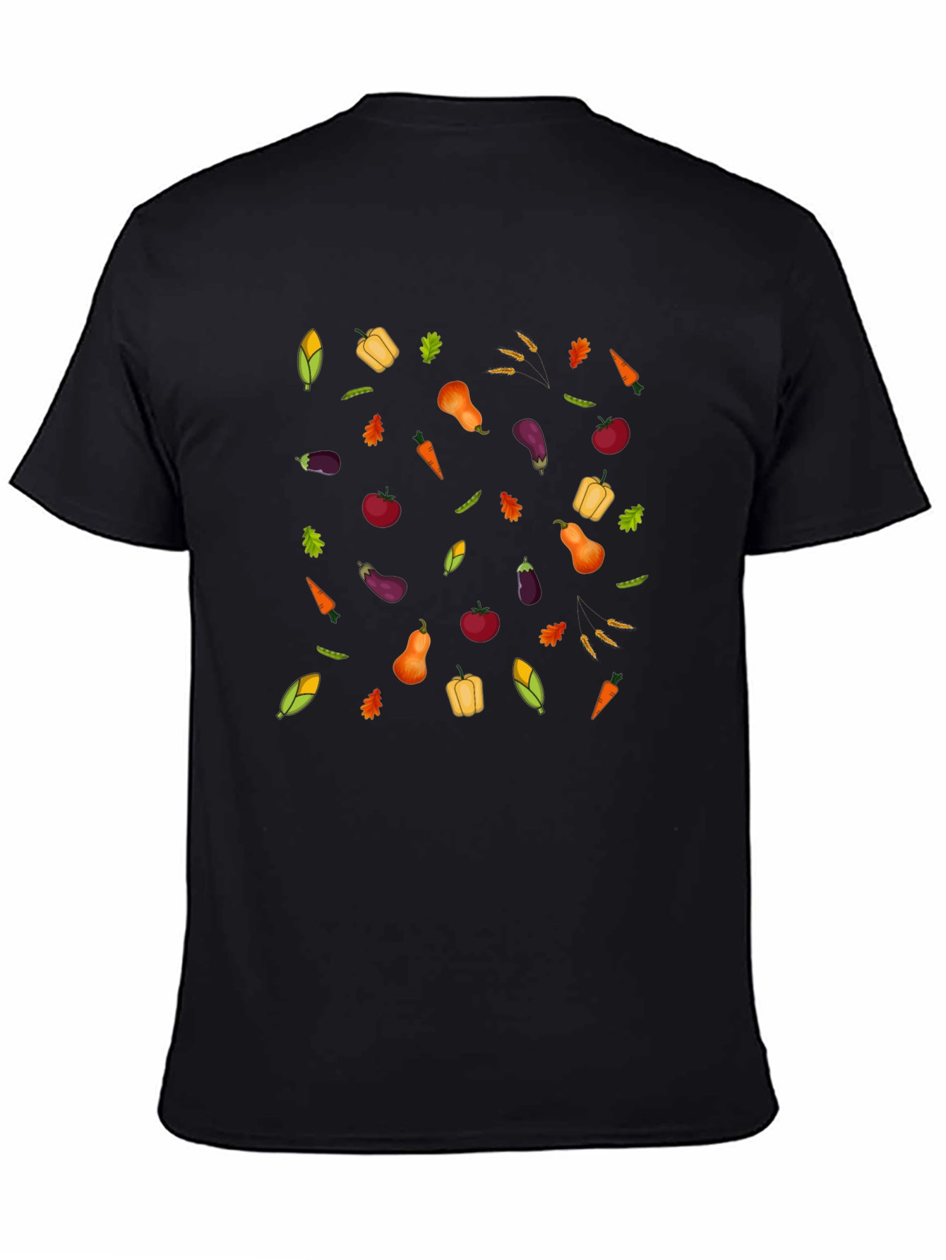Harvest Vegetable Print Black T-Shirt