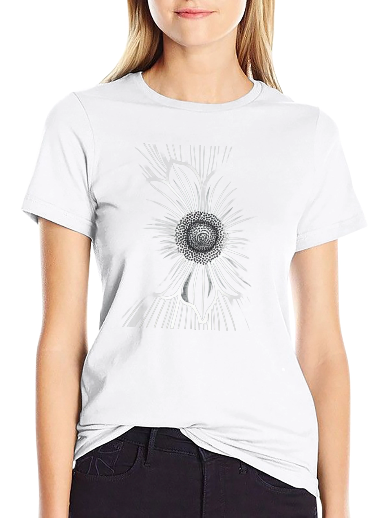 Abstract Sunflower Graphic Black T-Shirt