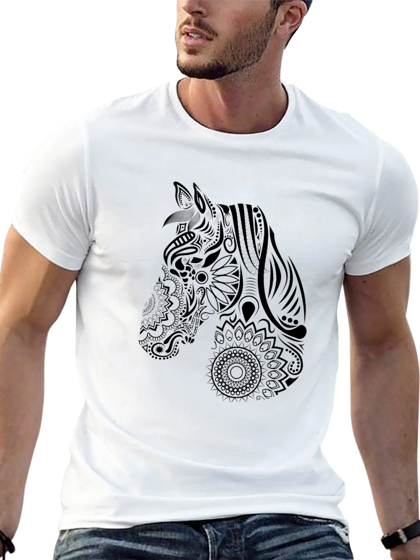 Black Horse Mandala T-Shirt - Stylish Graphic Tee