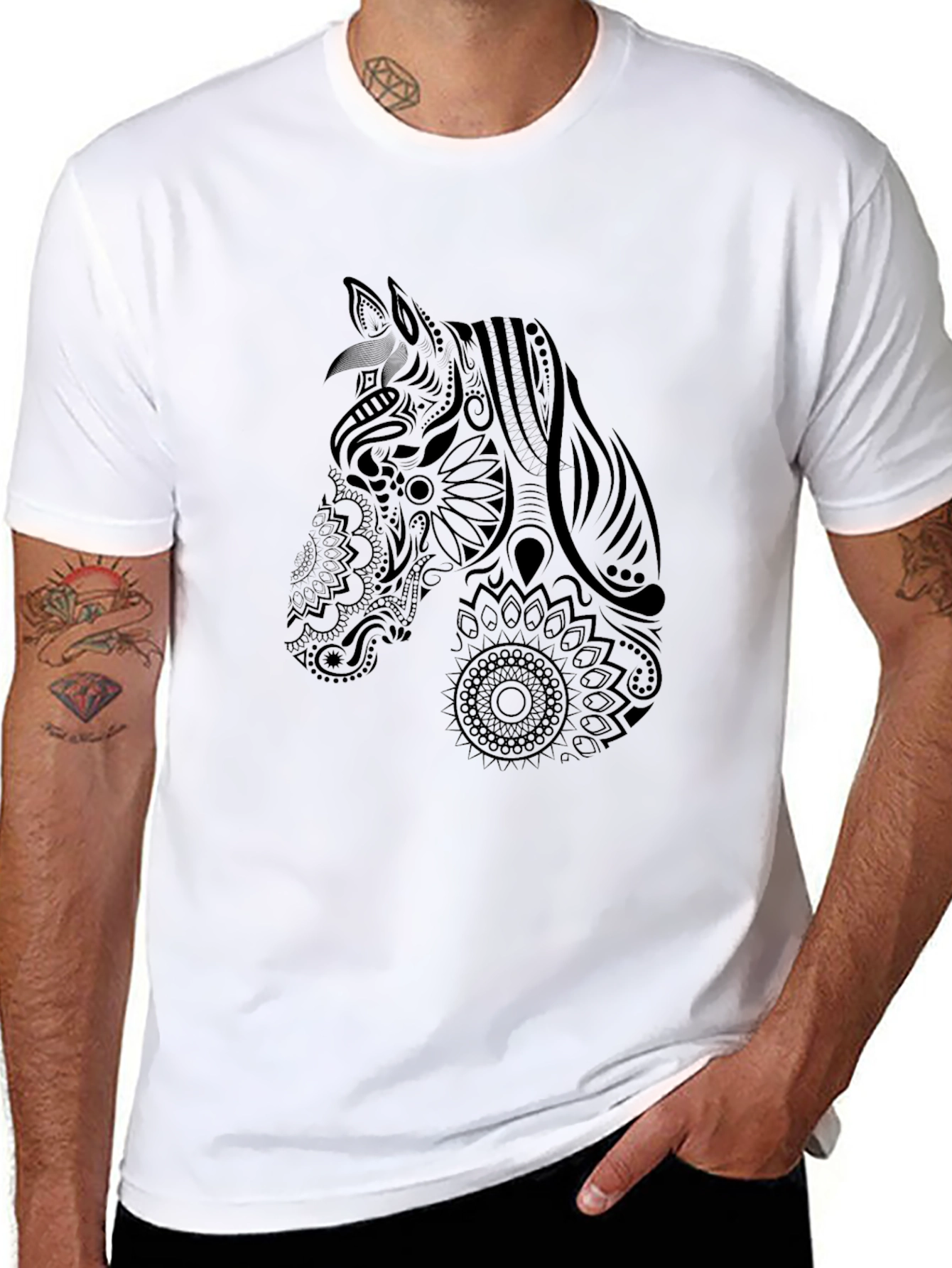 Black Horse Mandala T-Shirt - Stylish Graphic Tee