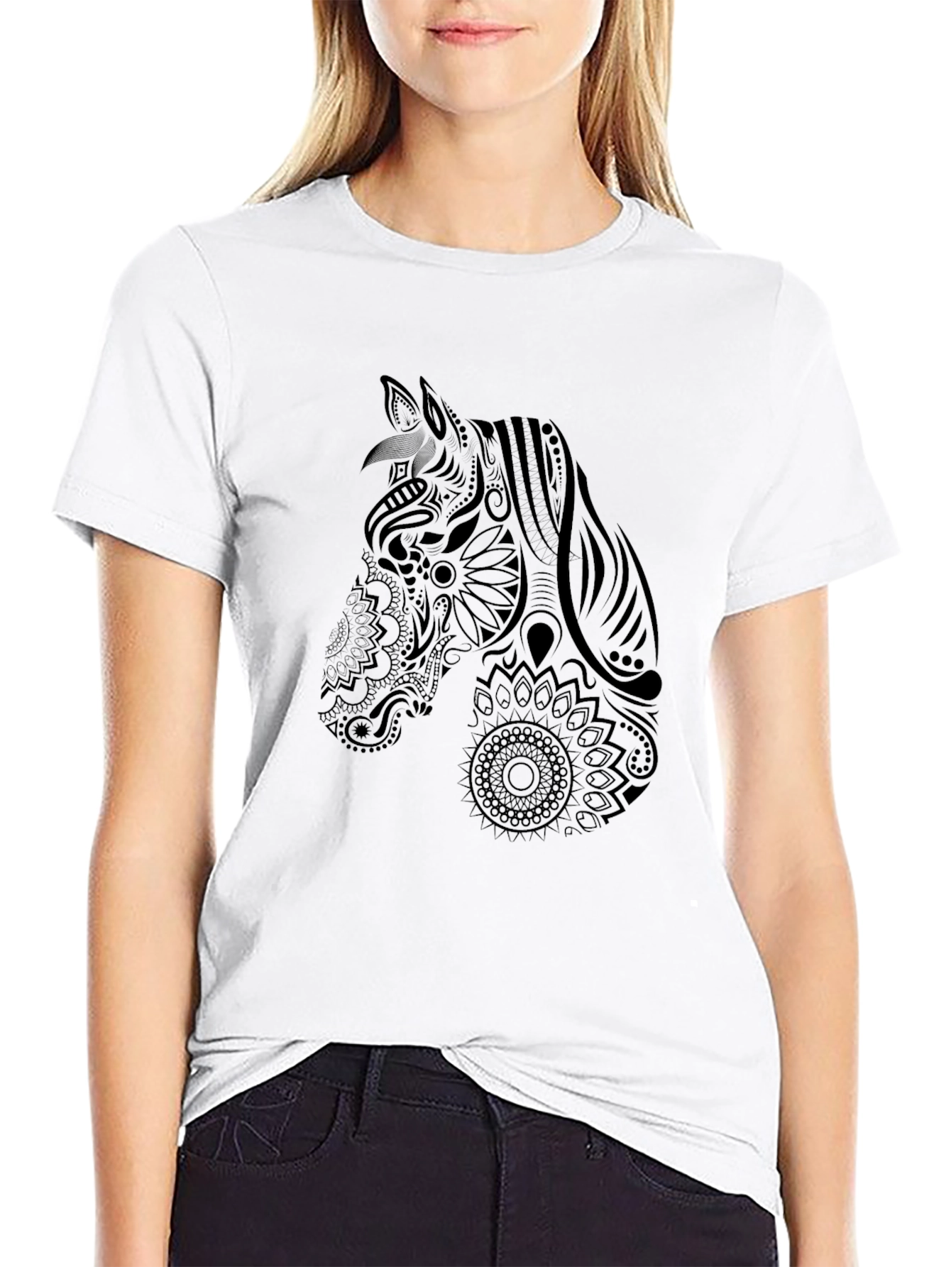 Black Horse Mandala T-Shirt - Stylish Graphic Tee
