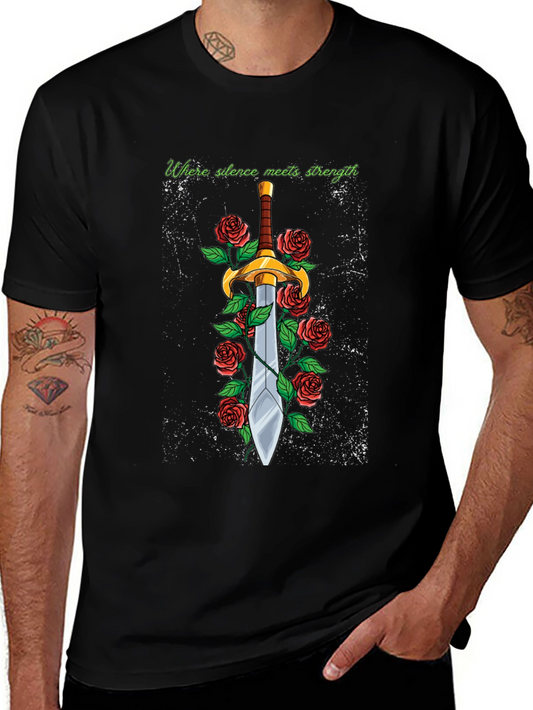Sword & Roses Graphic Tee - Where Silence Meets Strength