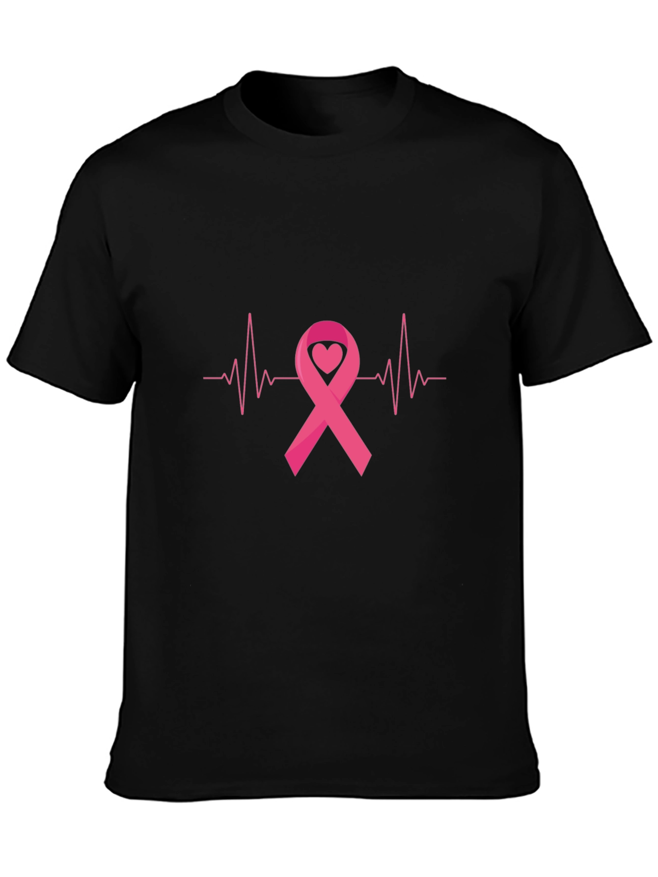 Breast Cancer Awareness Ribbon Heartbeat Black T-Shirt
