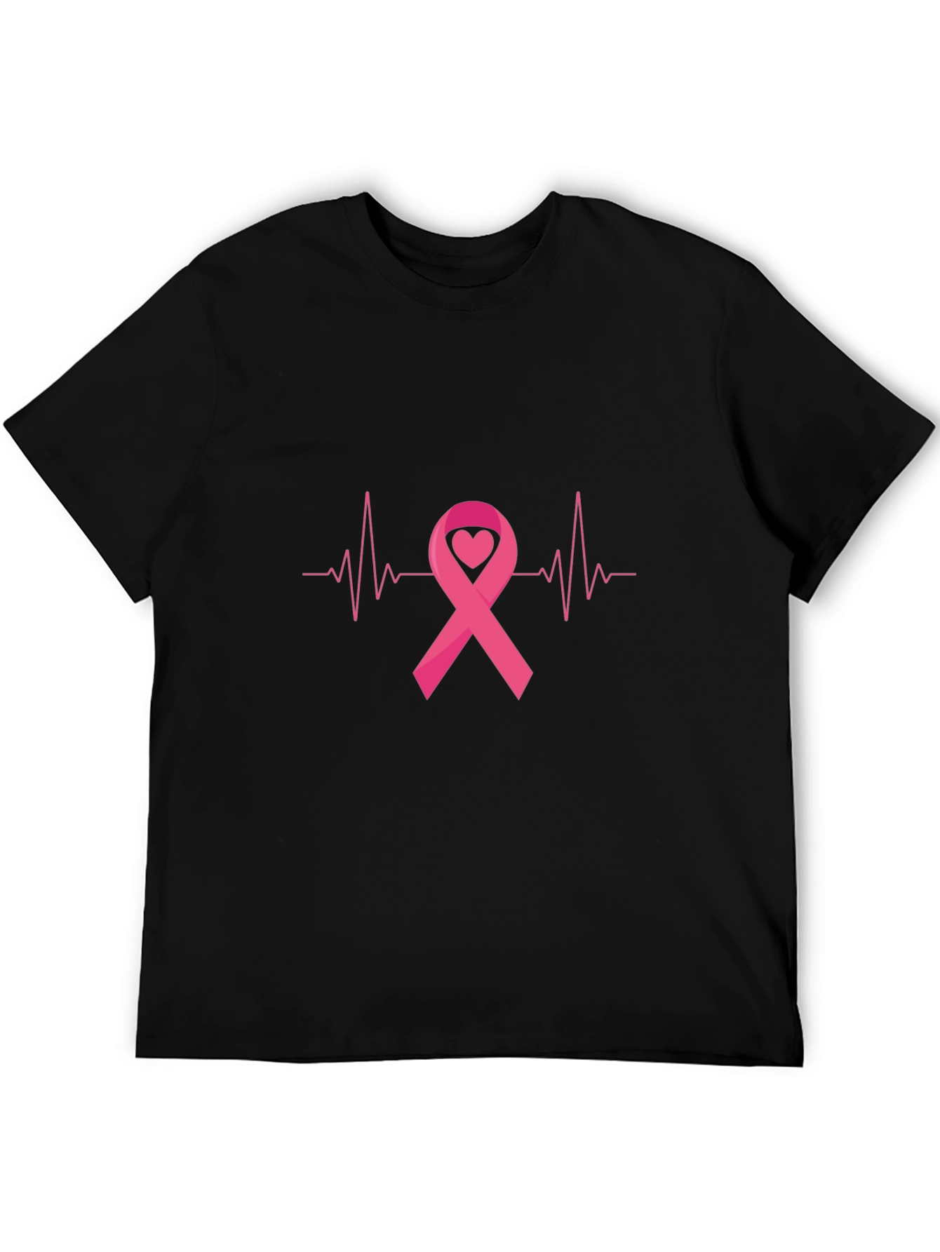 Breast Cancer Awareness Ribbon Heartbeat Black T-Shirt