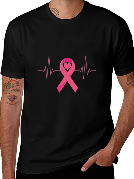 Breast Cancer Awareness Ribbon Heartbeat Black T-Shirt