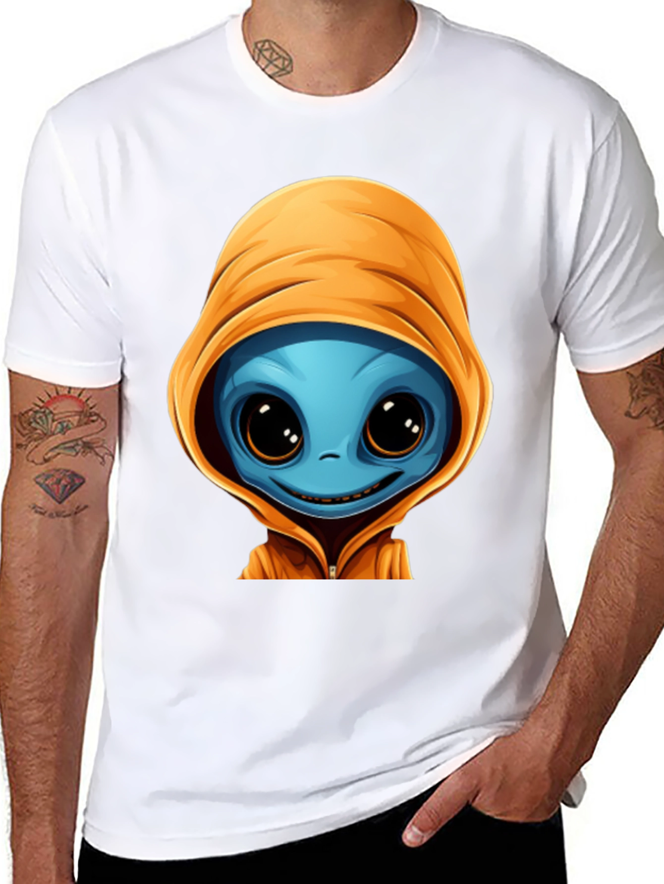 Alien Cartoon Graphic Tee - Black
