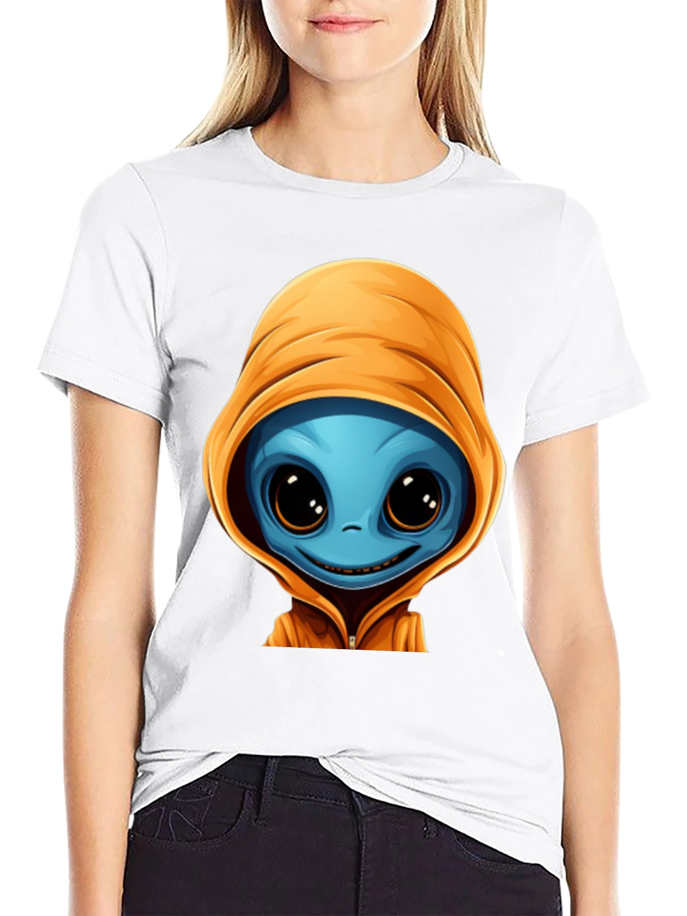 Alien Cartoon Graphic Tee - Black