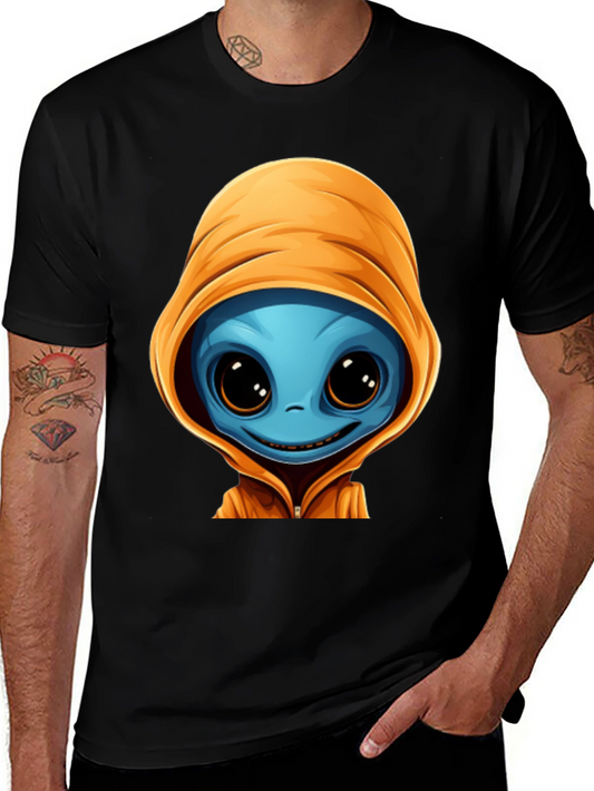 Alien Cartoon Graphic Tee - Black