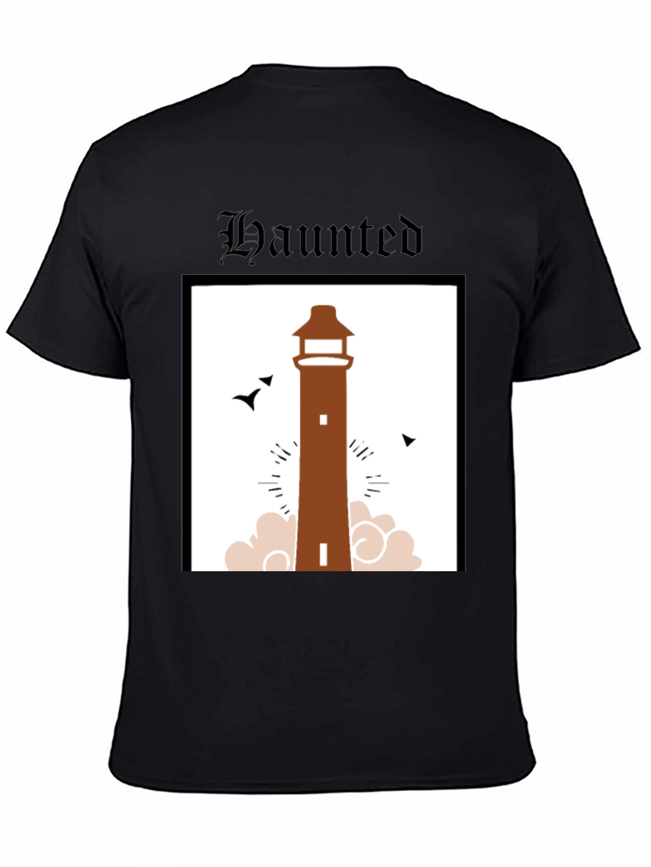 Haunted Lighthouse Graphic Tee - Black Cotton T-Shirt