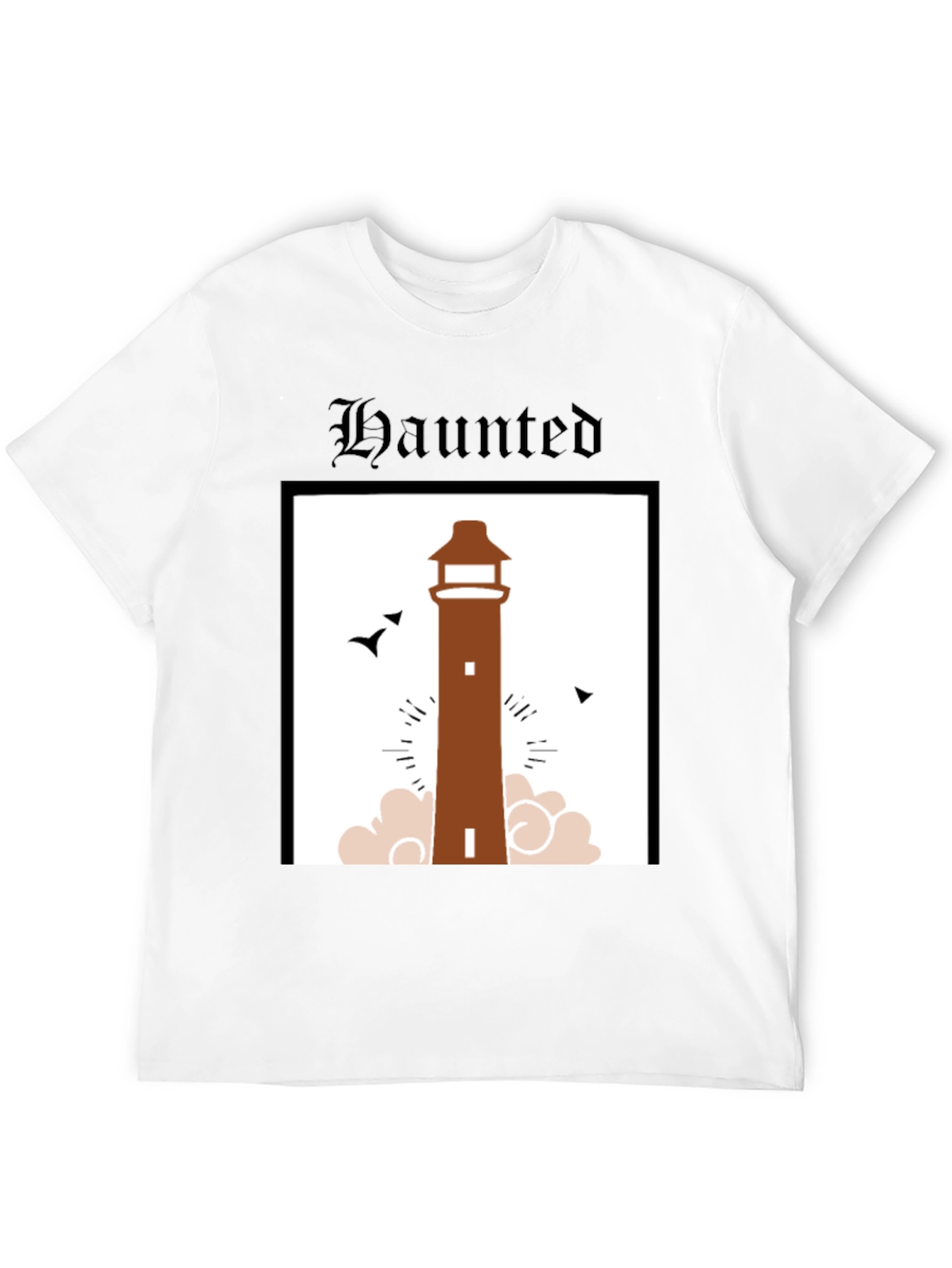 Haunted Lighthouse Graphic Tee - Black Cotton T-Shirt