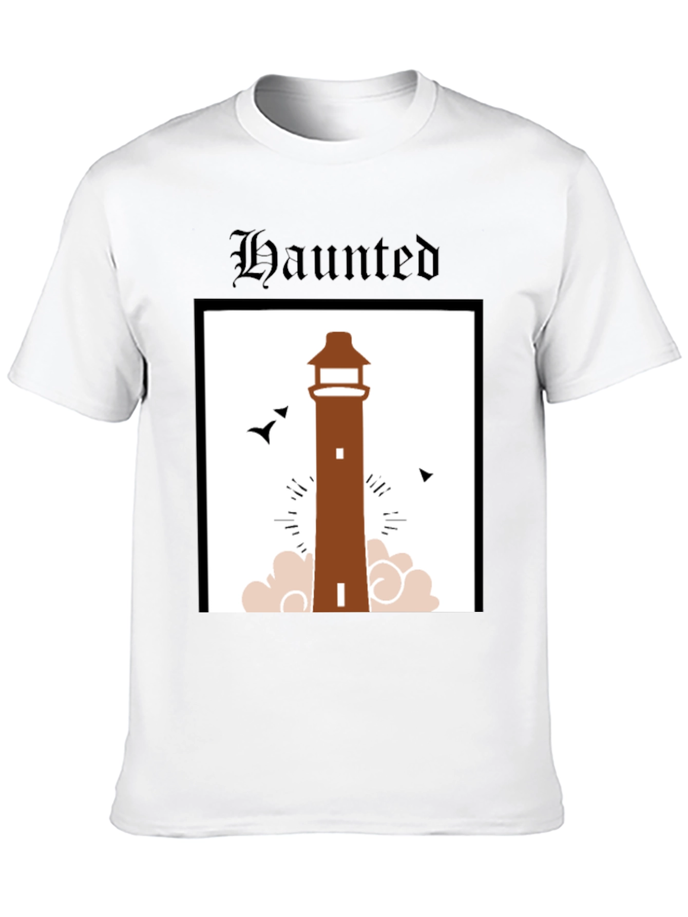 Haunted Lighthouse Graphic Tee - Black Cotton T-Shirt