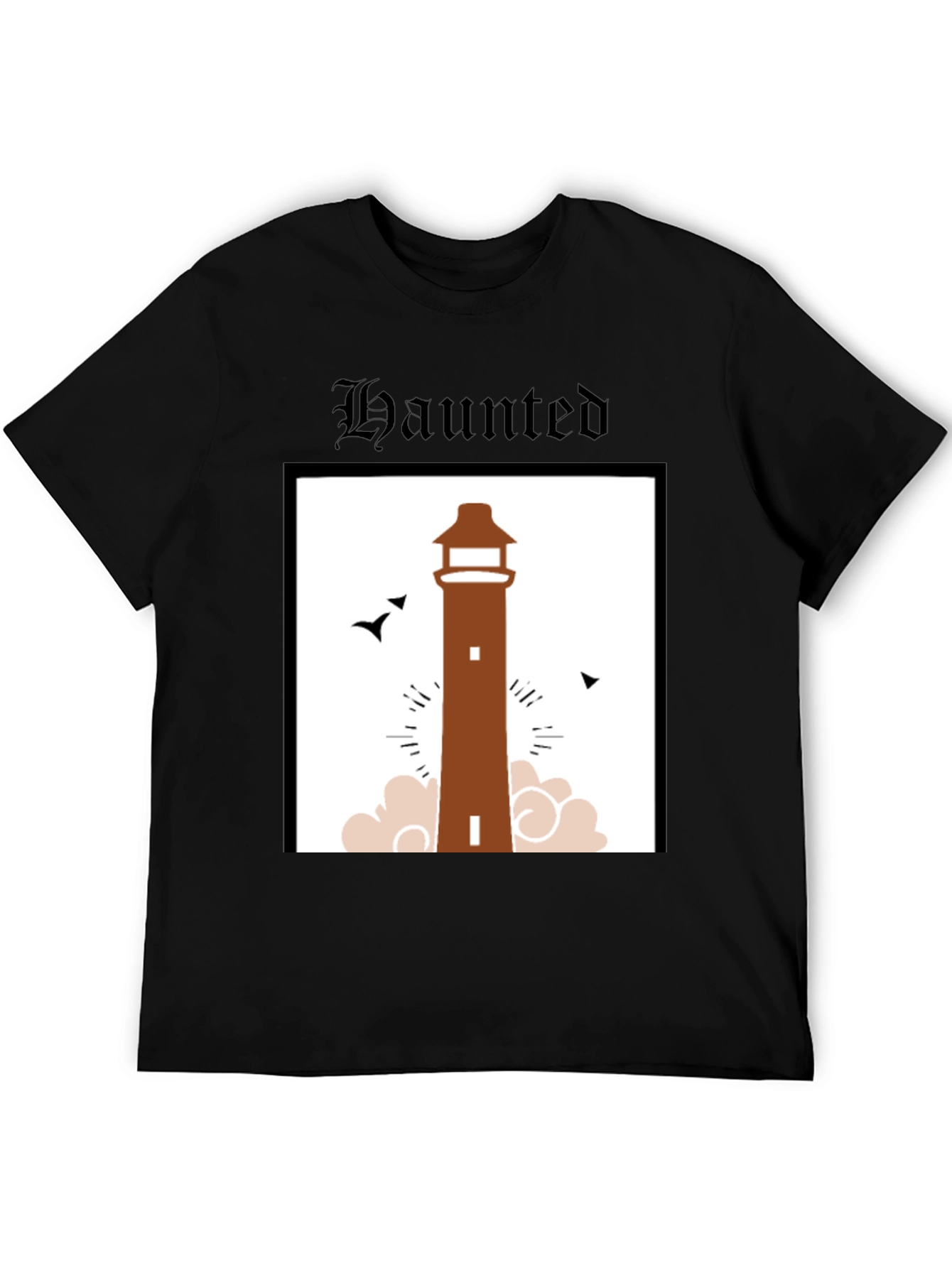 Haunted Lighthouse Graphic Tee - Black Cotton T-Shirt
