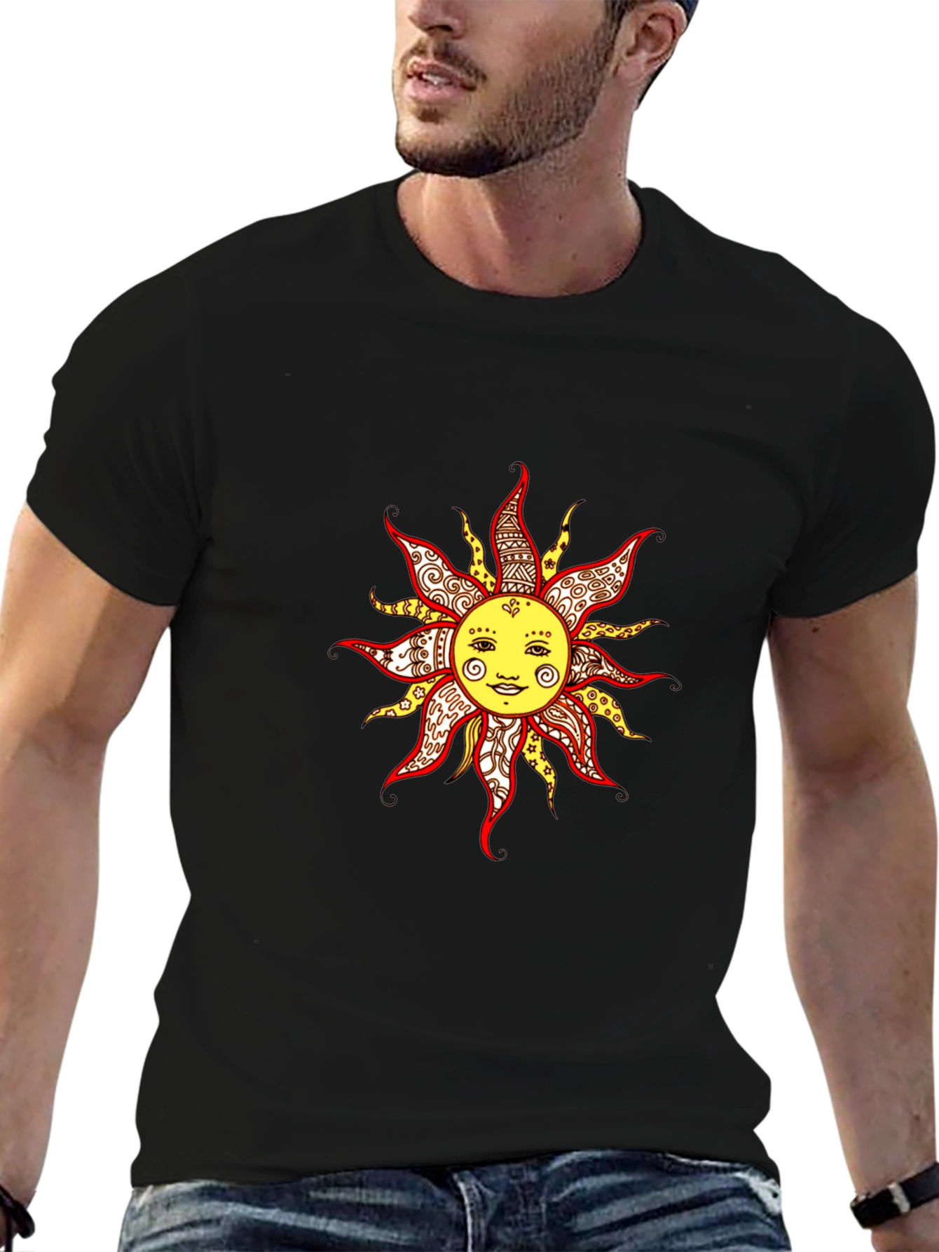 Smiling Sun Graphic Tee - Black Unisex T-Shirt