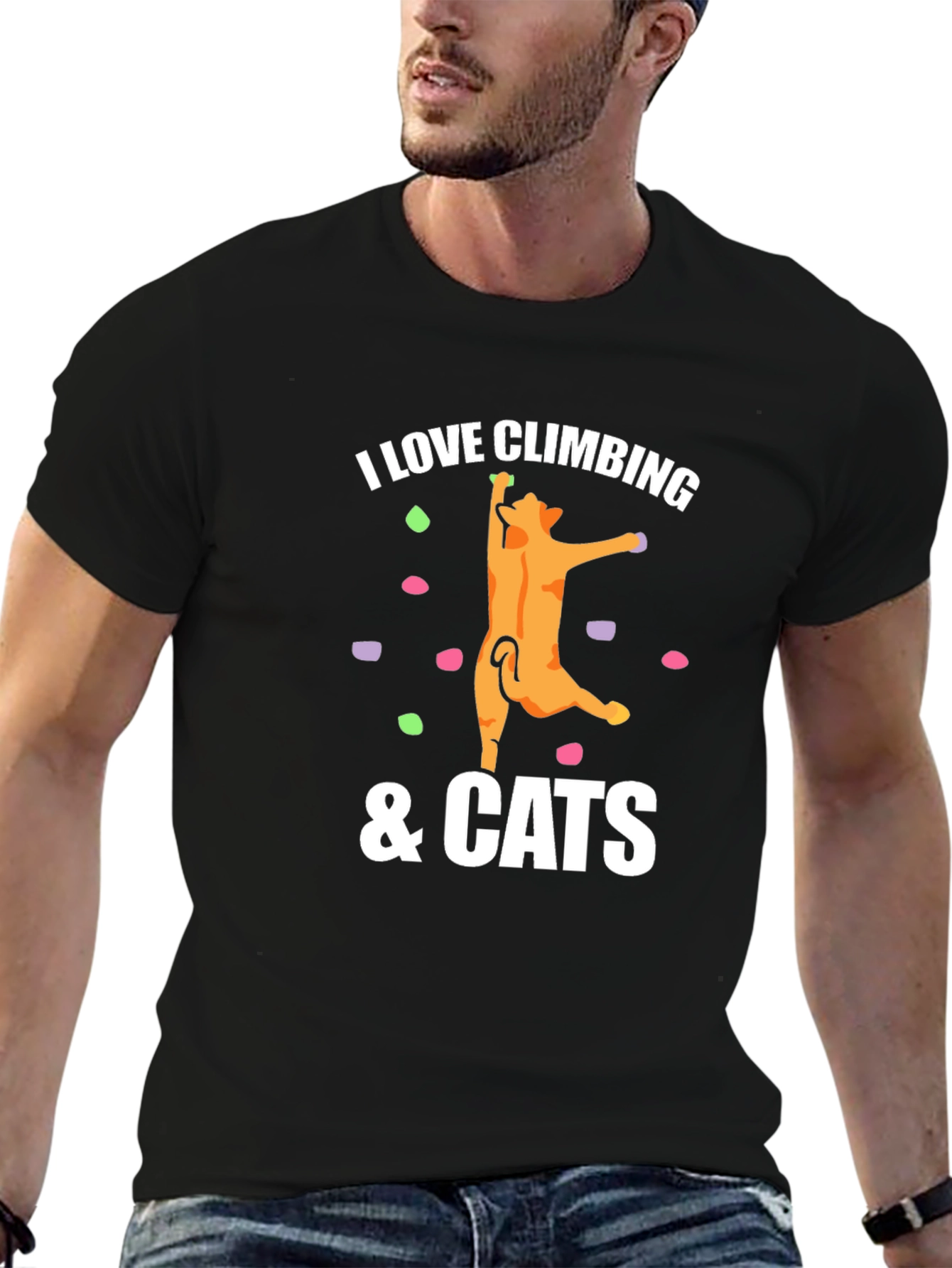 I Love Climbing & Cats Graphic Tee - Black