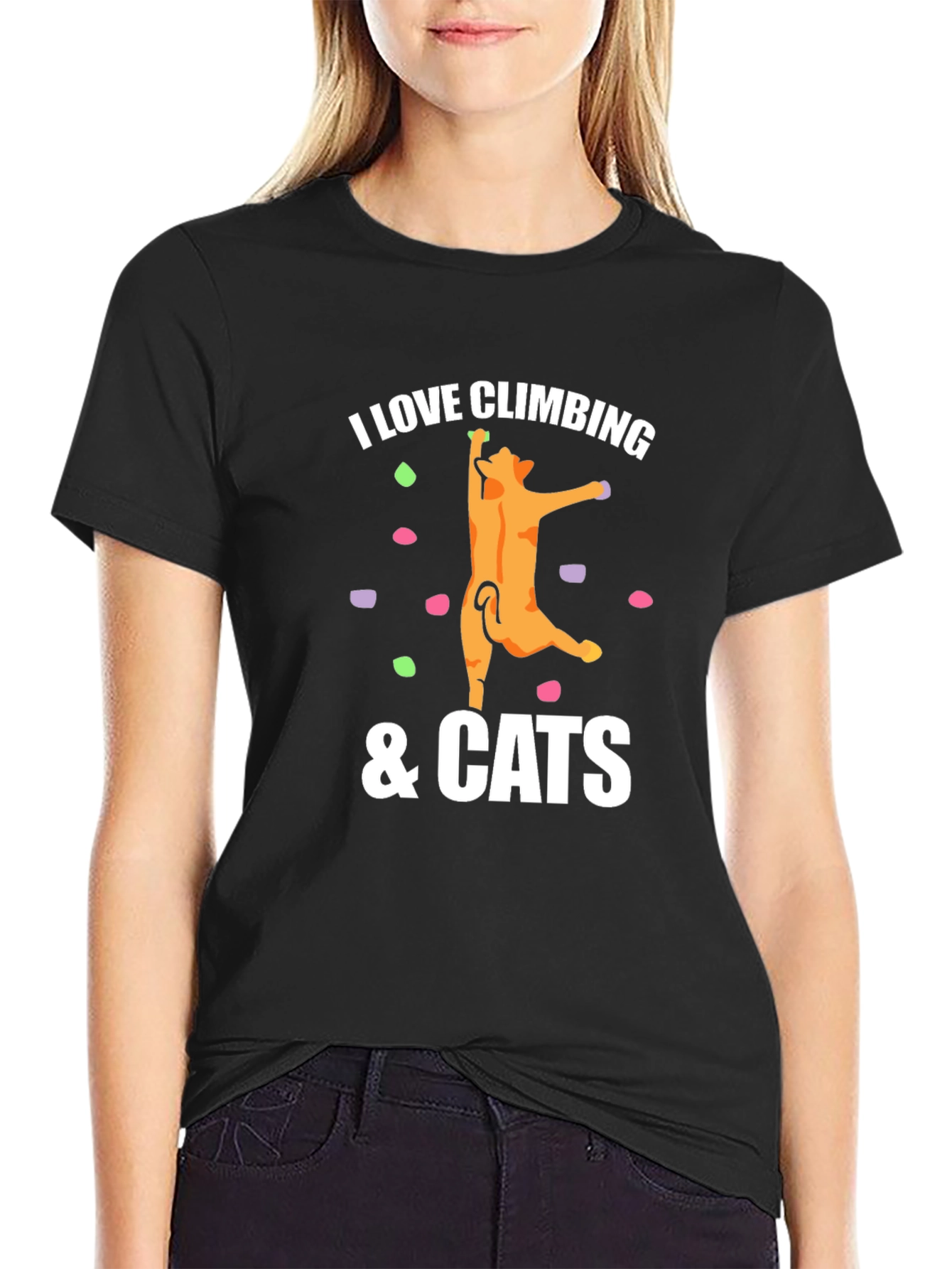 I Love Climbing & Cats Graphic Tee - Black
