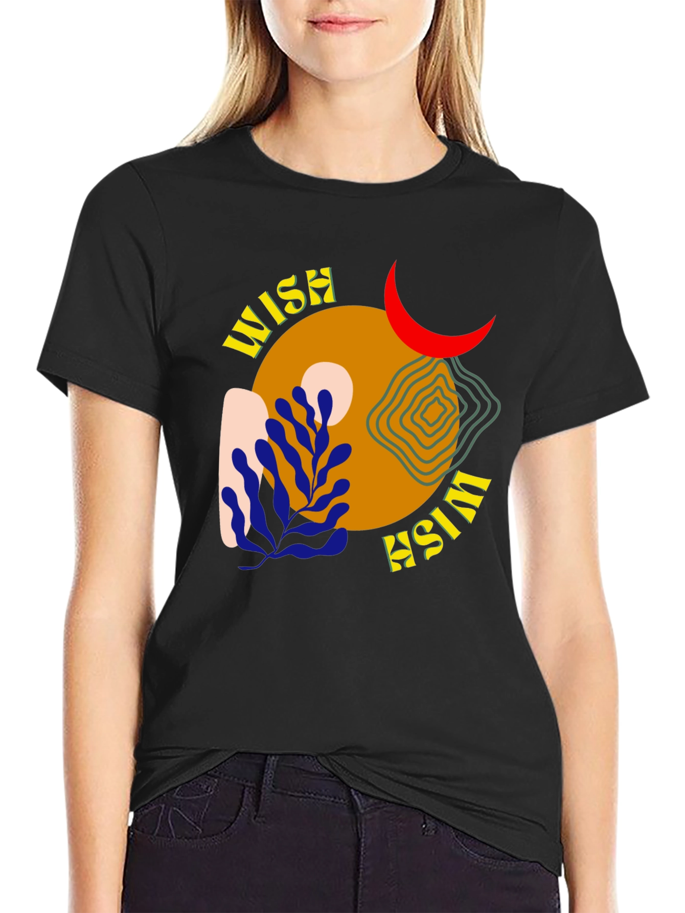 Wish Graphic Tee - Black Cotton Casual Shirt