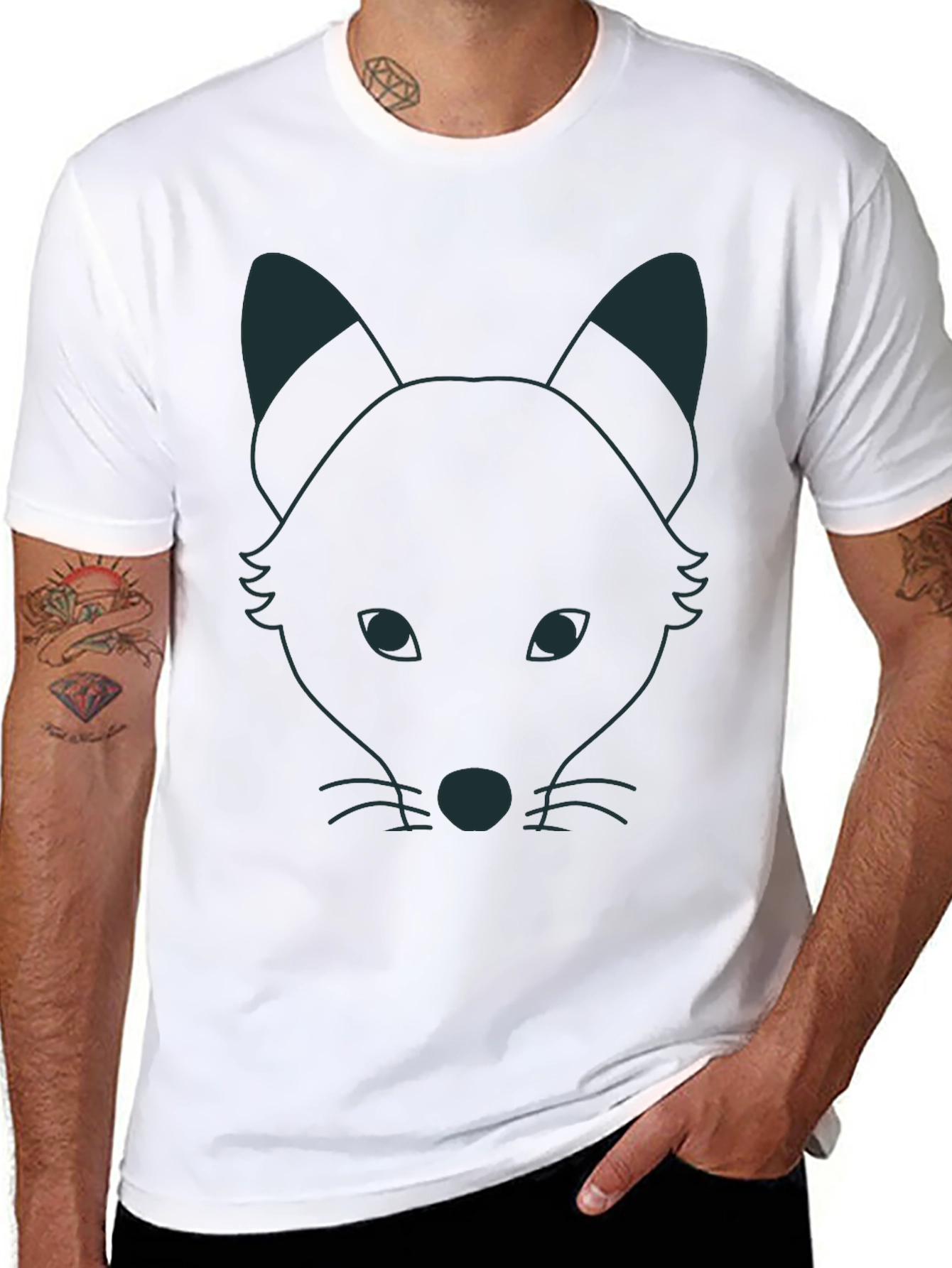 Fox Outline Graphic T-Shirt - Black