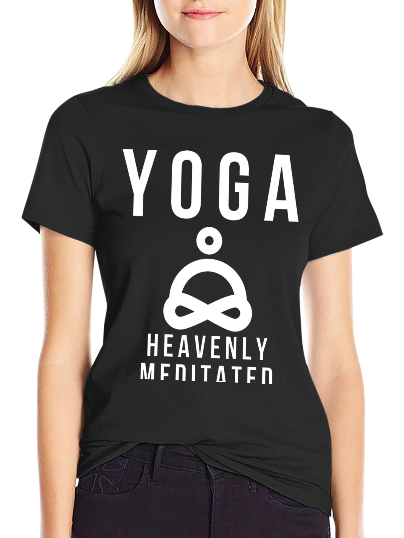 Yoga Heavenly Meditated Black Graphic T-Shirt