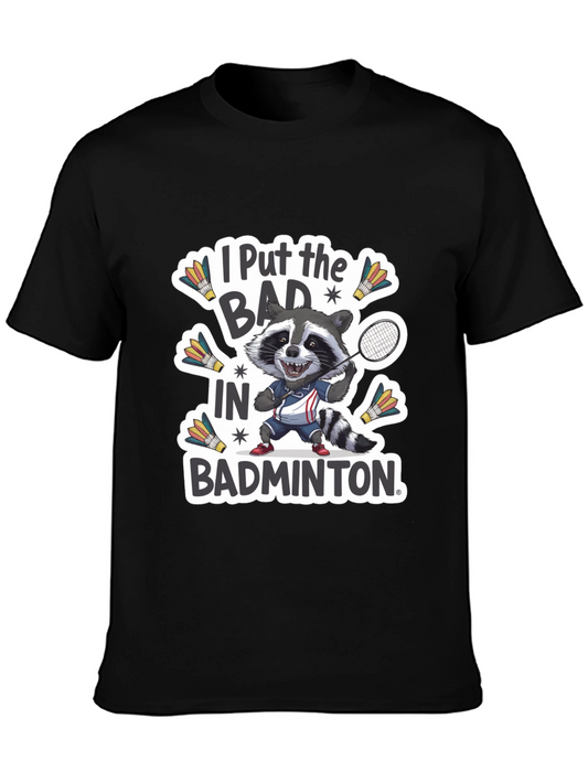 Badminton Raccoon Graphic Tee - Funny Sports T-Shirt