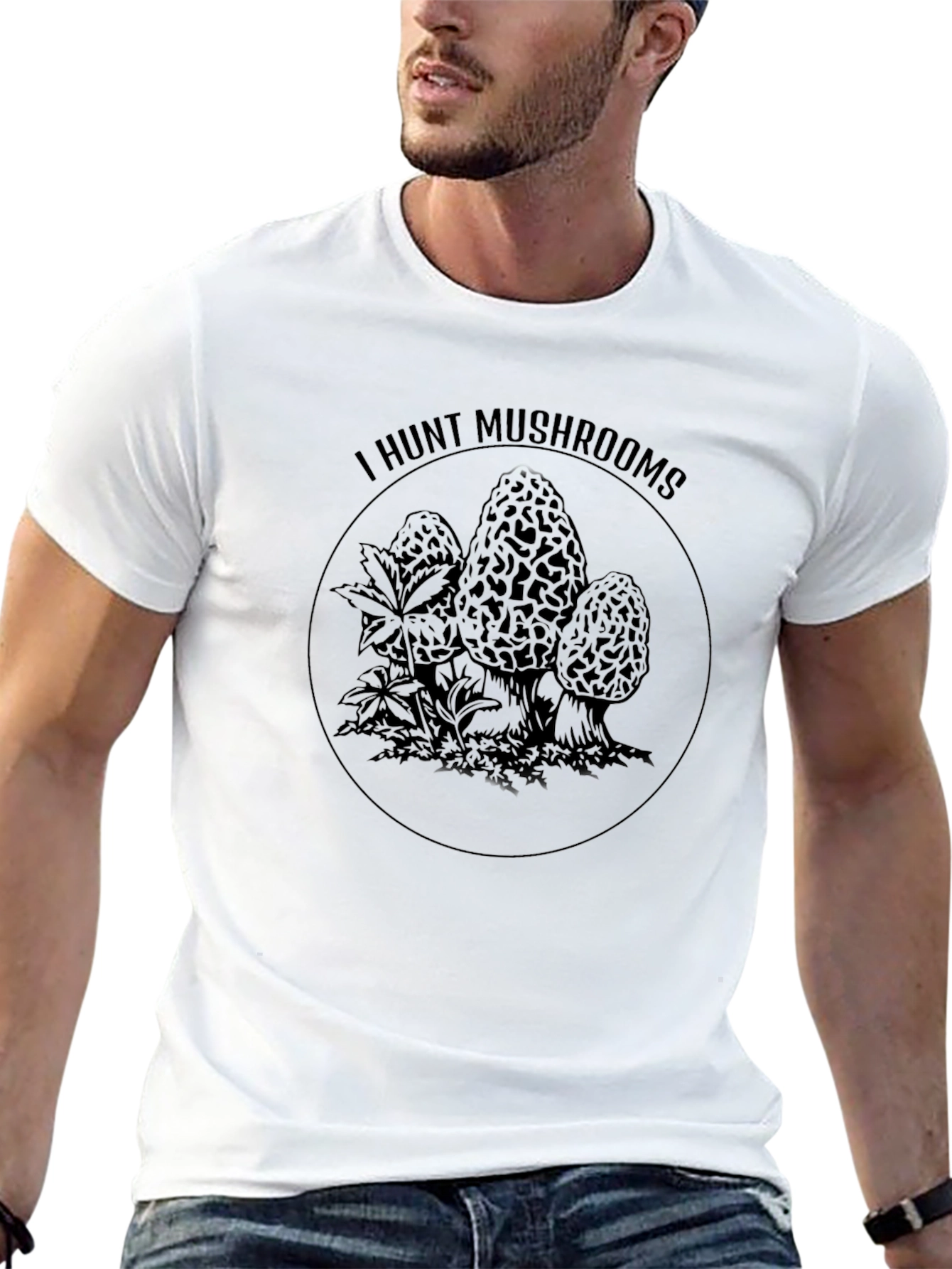 I Hunt Mushrooms Black Graphic T-Shirt