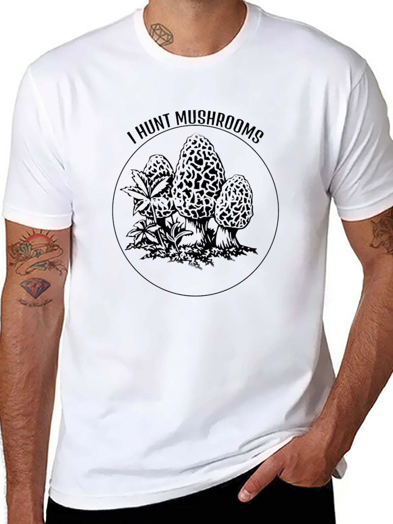 I Hunt Mushrooms Black Graphic T-Shirt