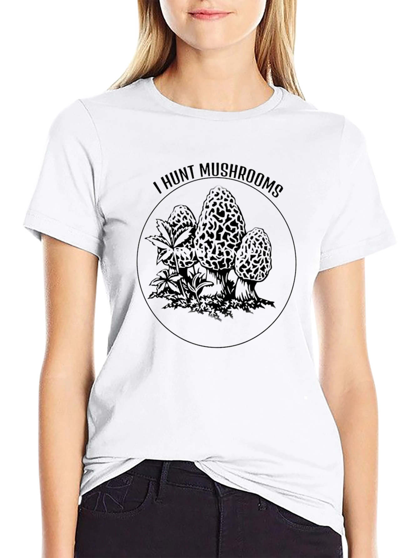 I Hunt Mushrooms Black Graphic T-Shirt