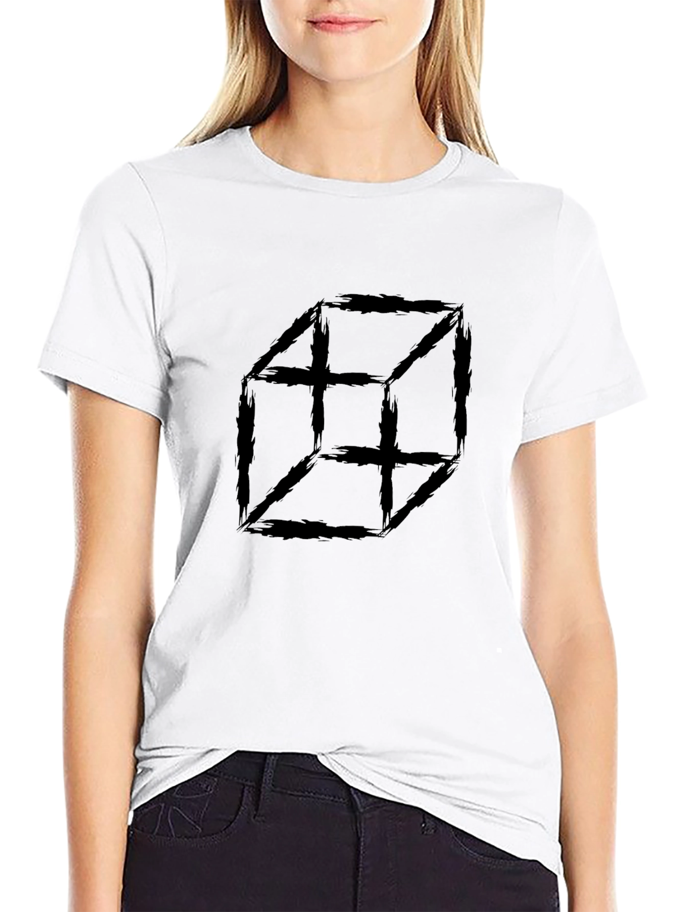 Abstract Cube Graphic T-Shirt - Black