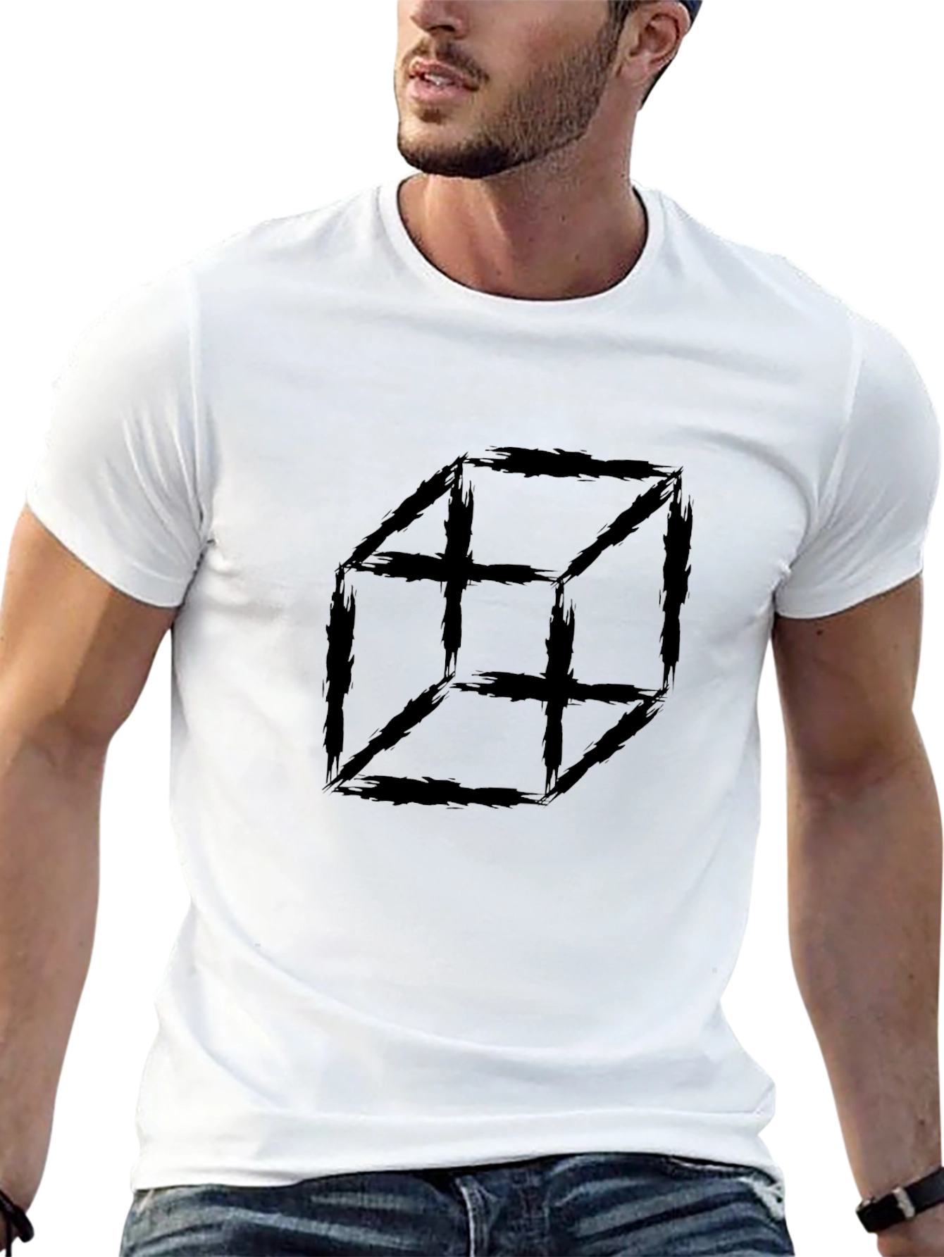 Abstract Cube Graphic T-Shirt - Black