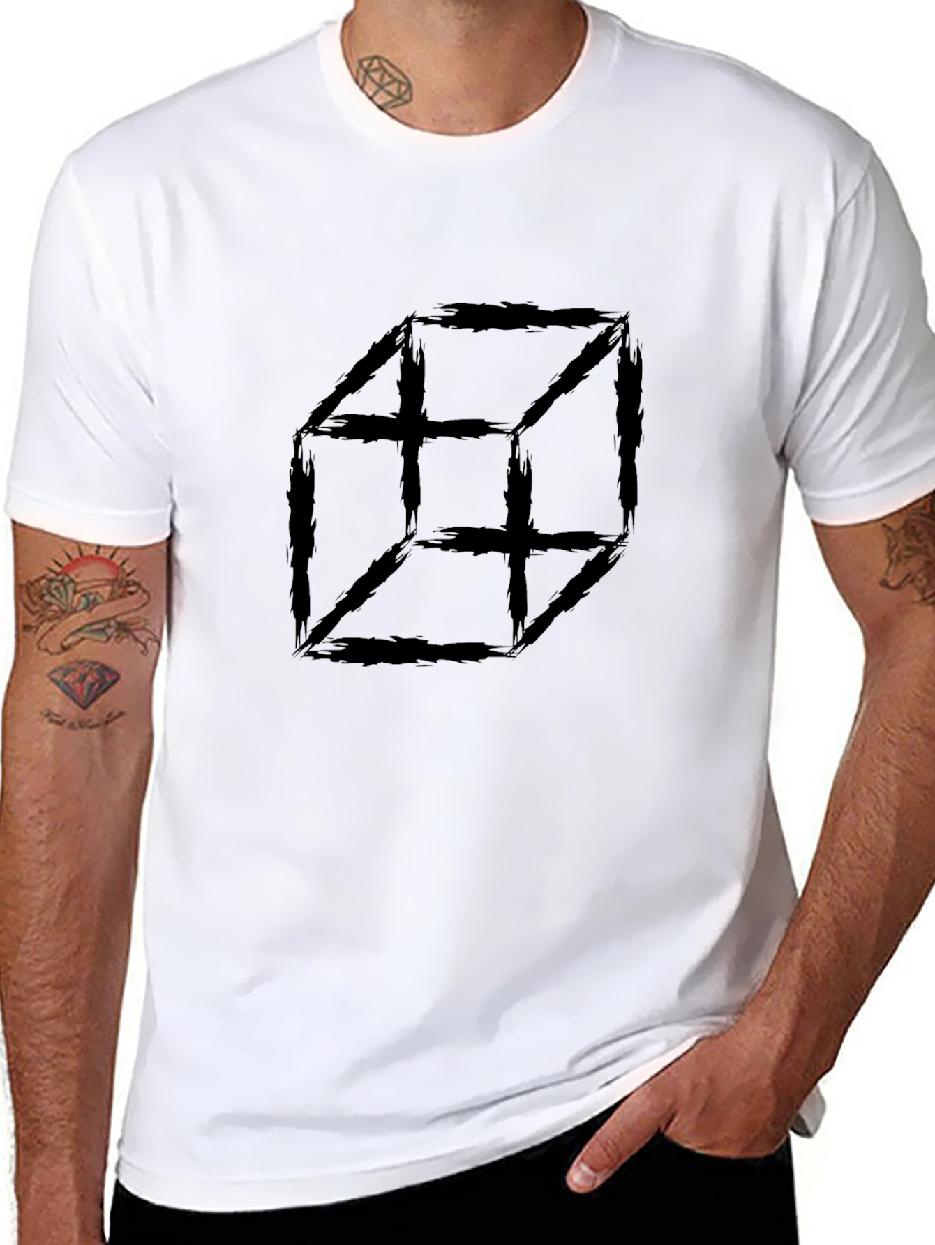 Abstract Cube Graphic T-Shirt - Black