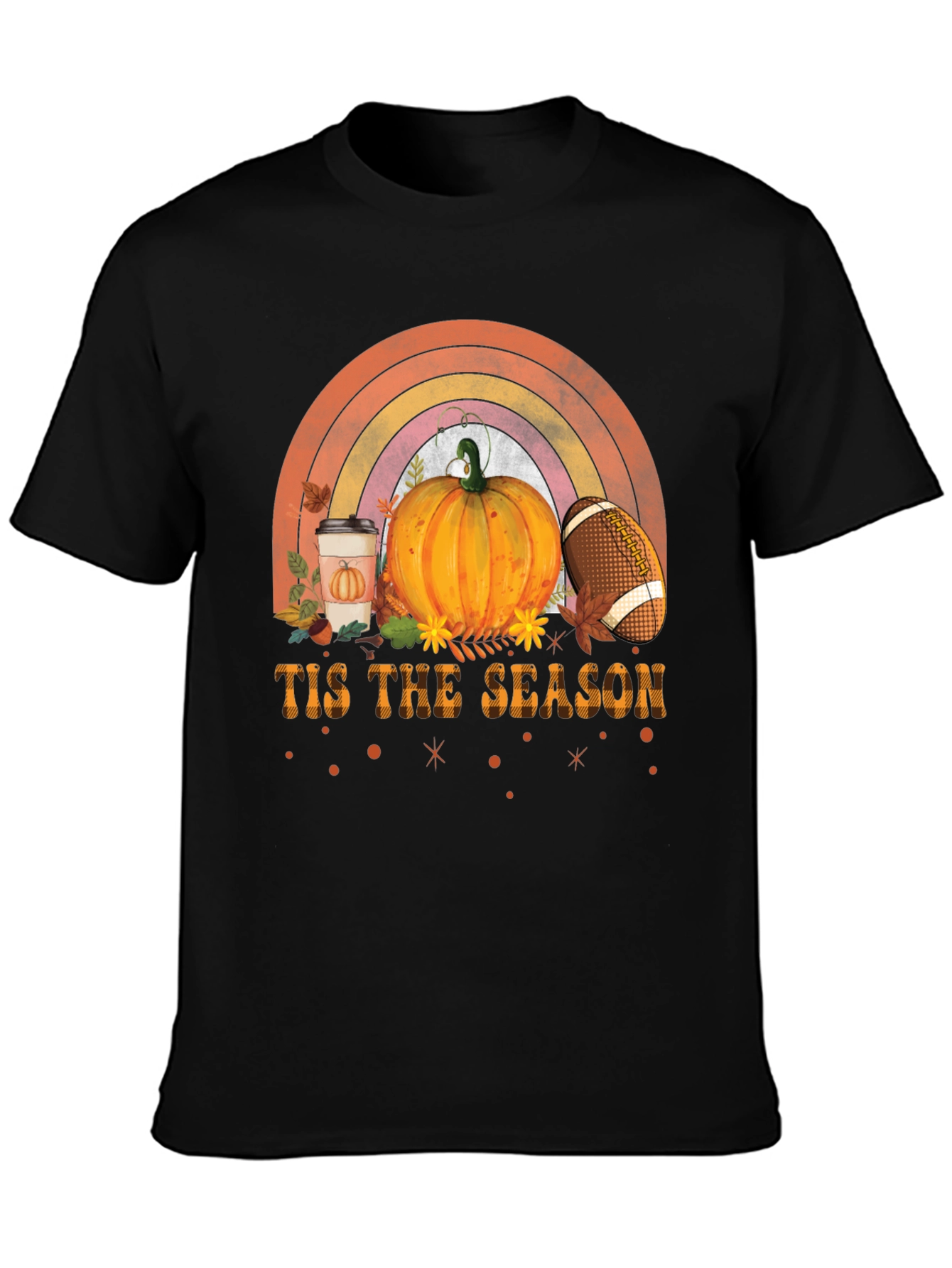 Fall Season T-Shirt with Pumpkin and Football Design