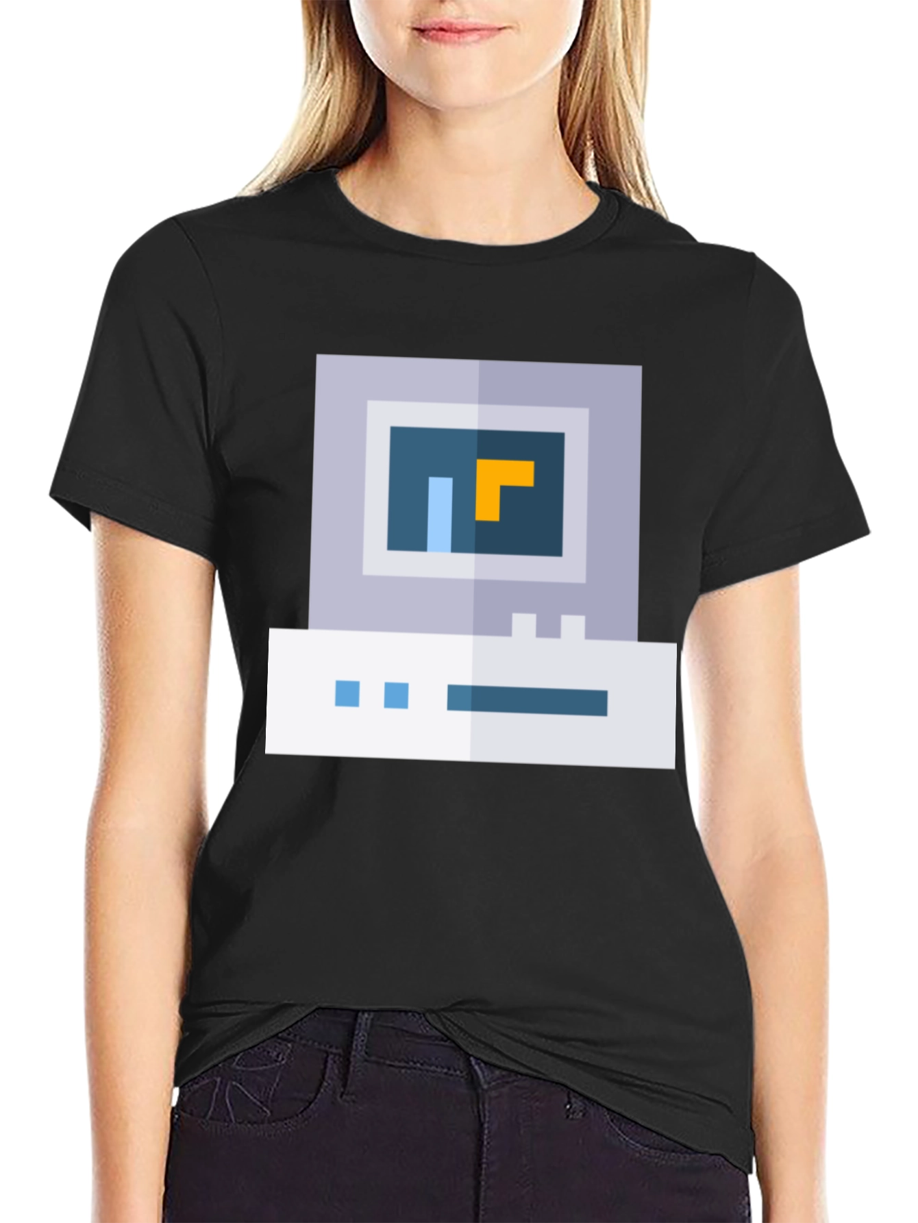 Retro Pixel Computer Graphic Tee - Black