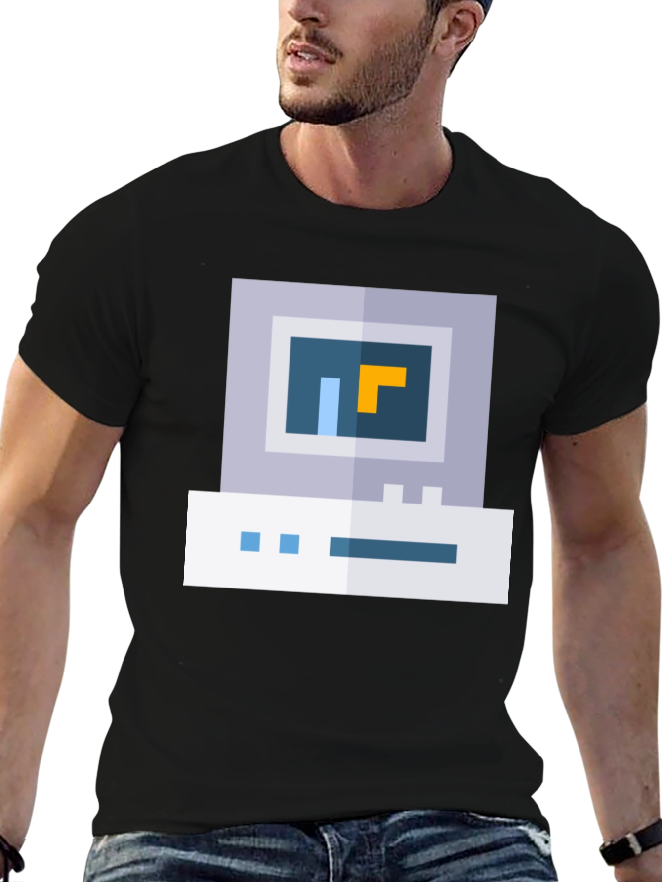 Retro Pixel Computer Graphic Tee - Black
