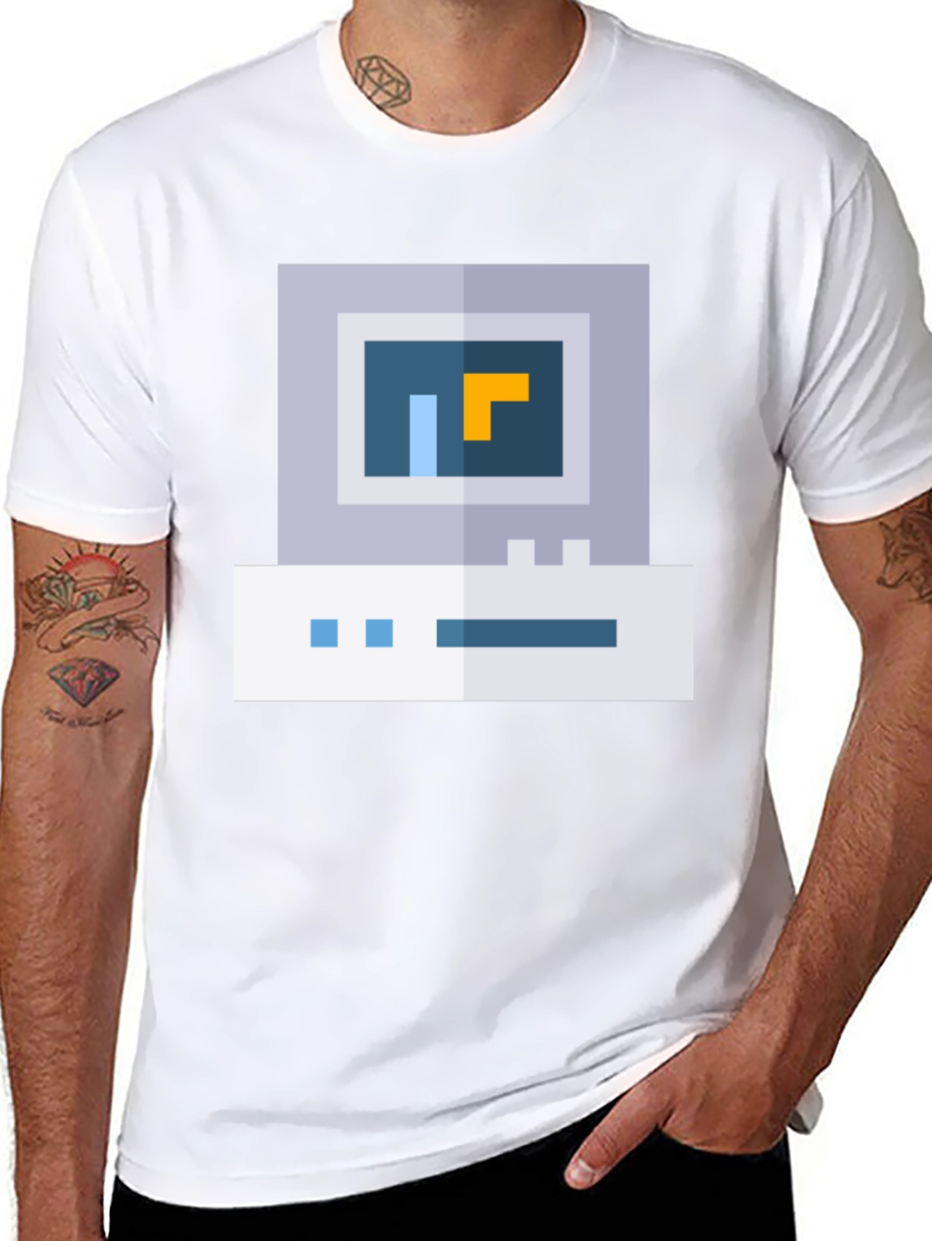 Retro Pixel Computer Graphic Tee - Black