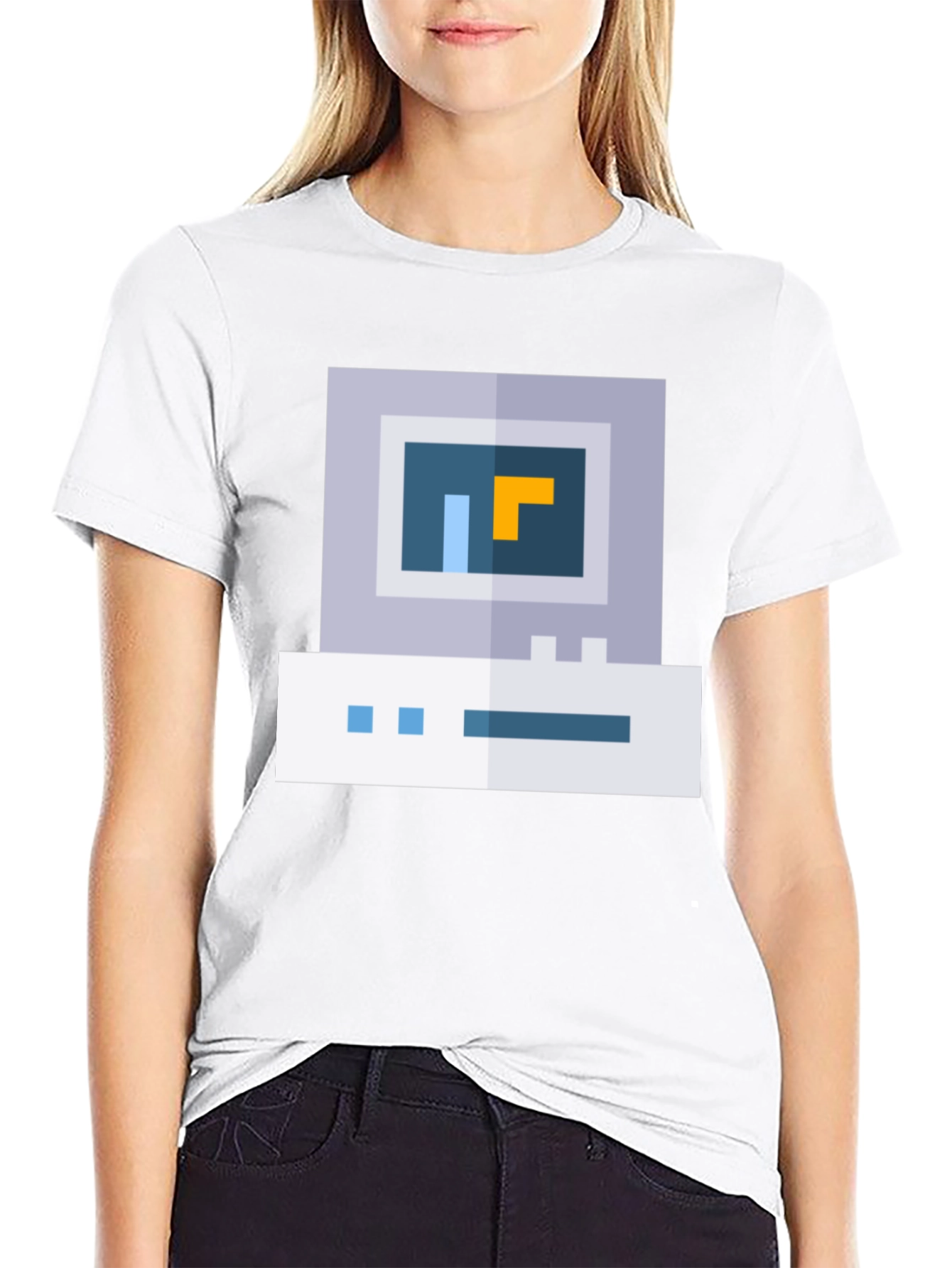 Retro Pixel Computer Graphic Tee - Black