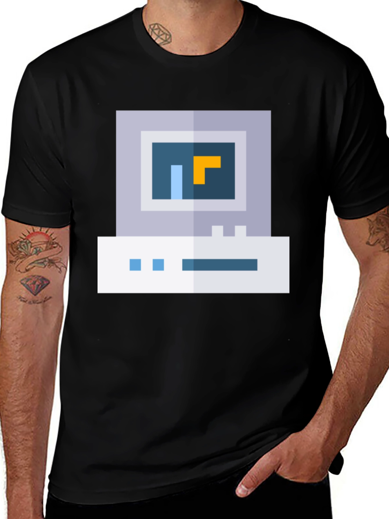 Retro Pixel Computer Graphic Tee - Black