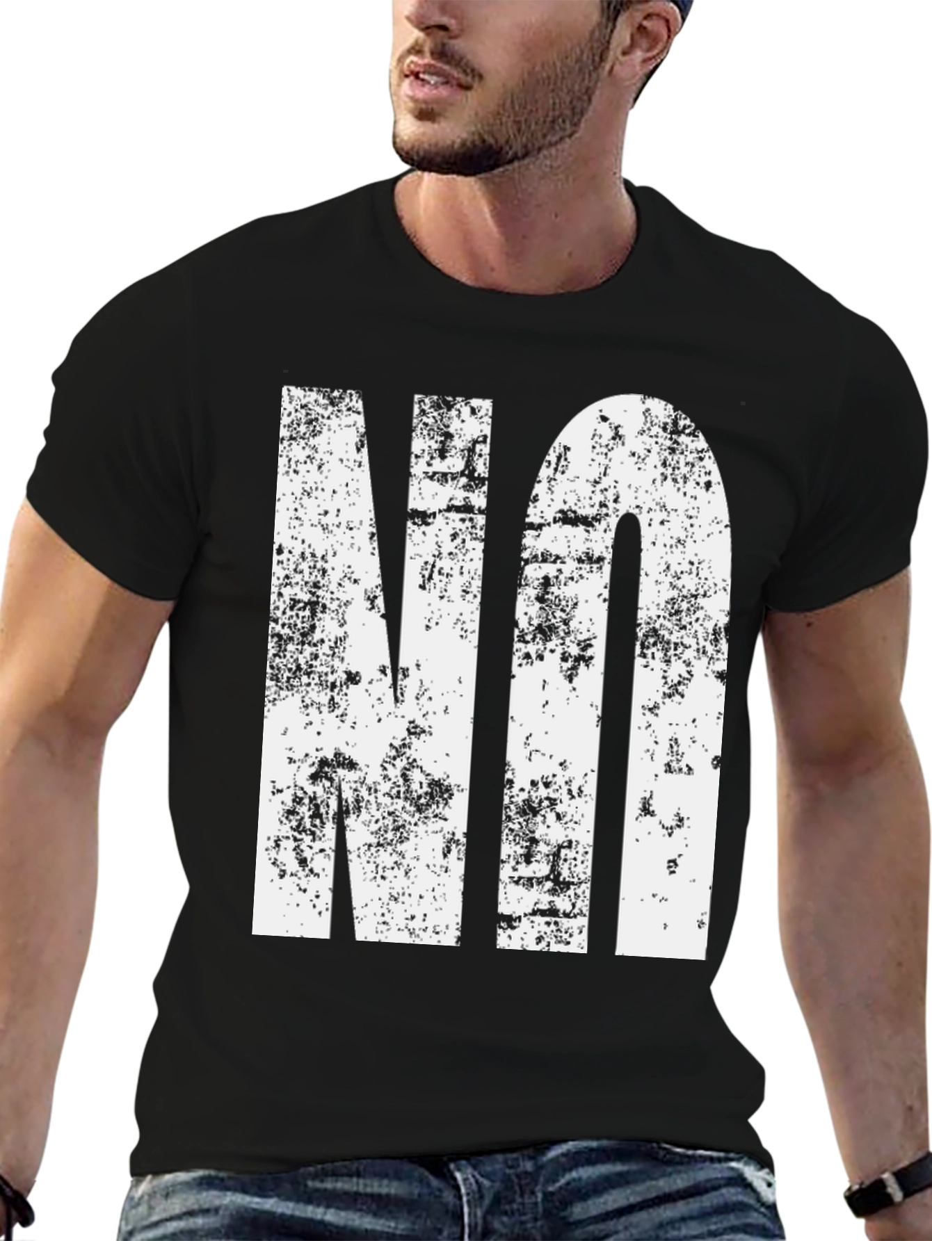 Distressed NO Graphic Black T-Shirt