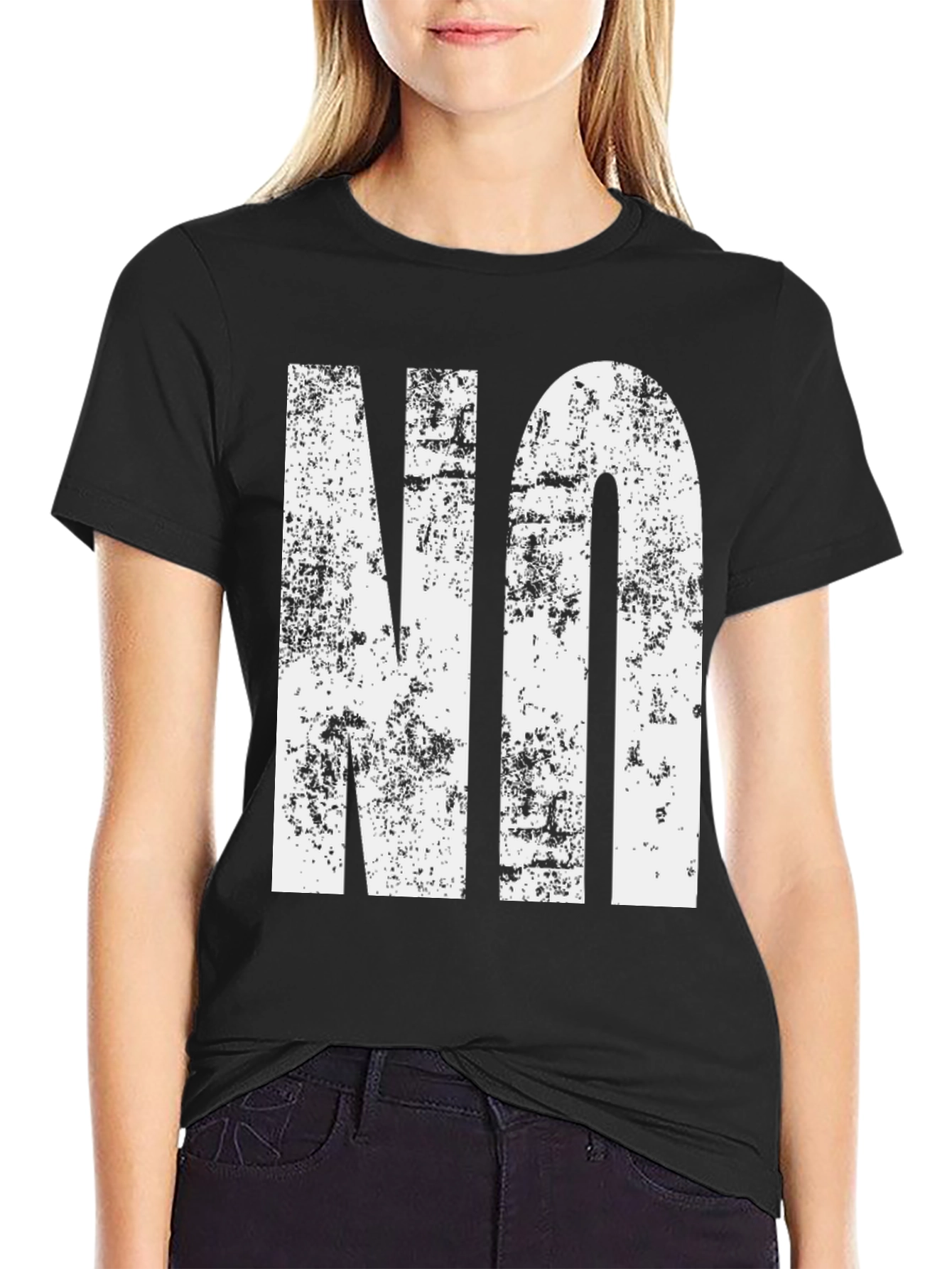 Distressed NO Graphic Black T-Shirt