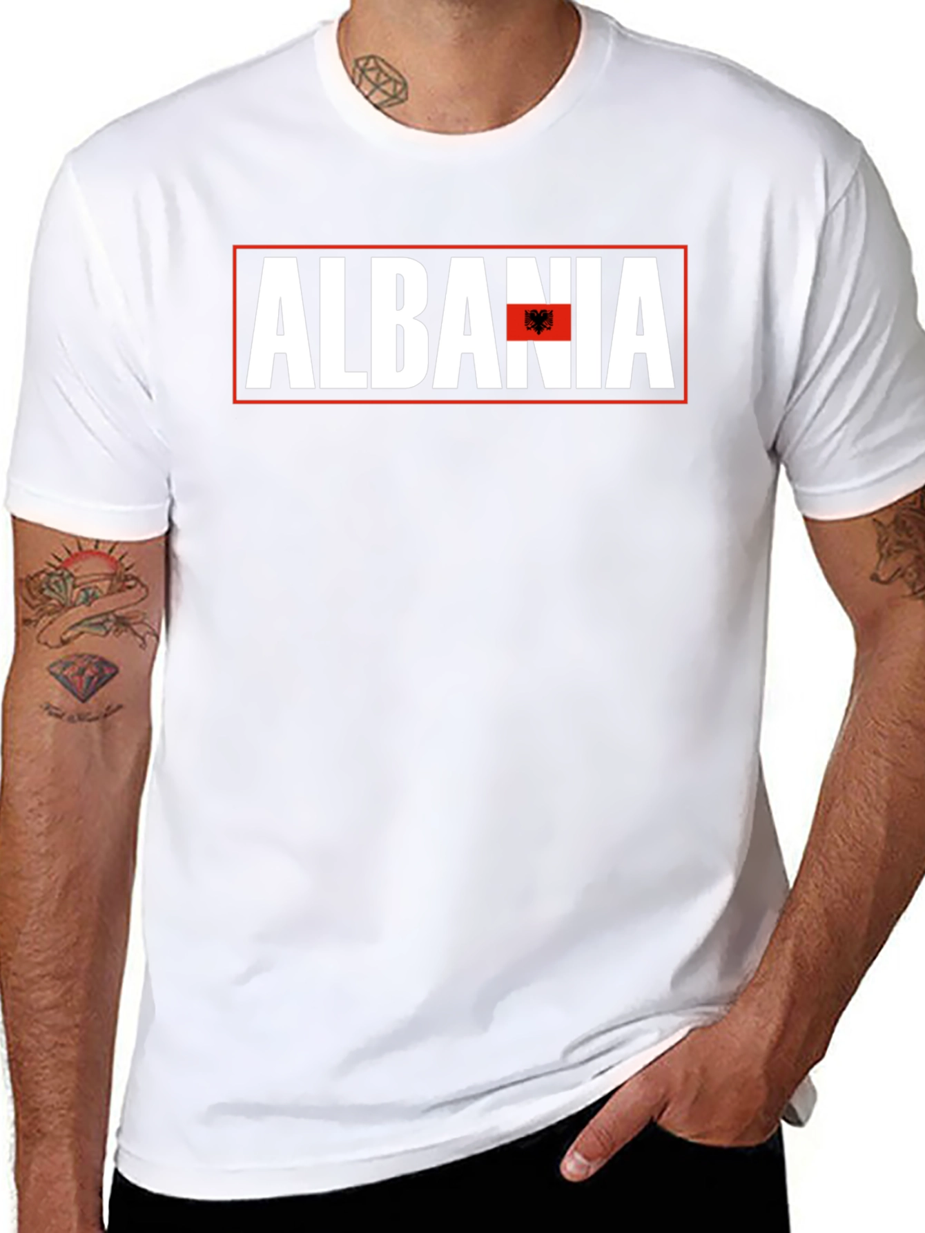 Albania Flag Graphic T-Shirt - Mens Black Tee