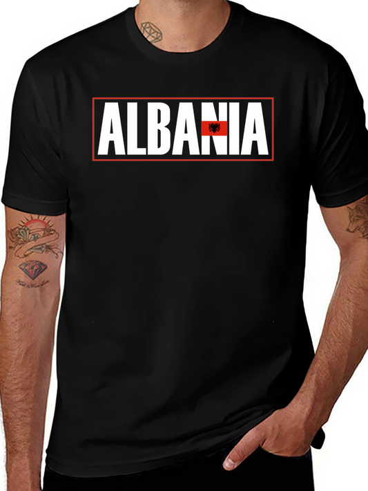 Albania Flag Graphic T-Shirt - Mens Black Tee