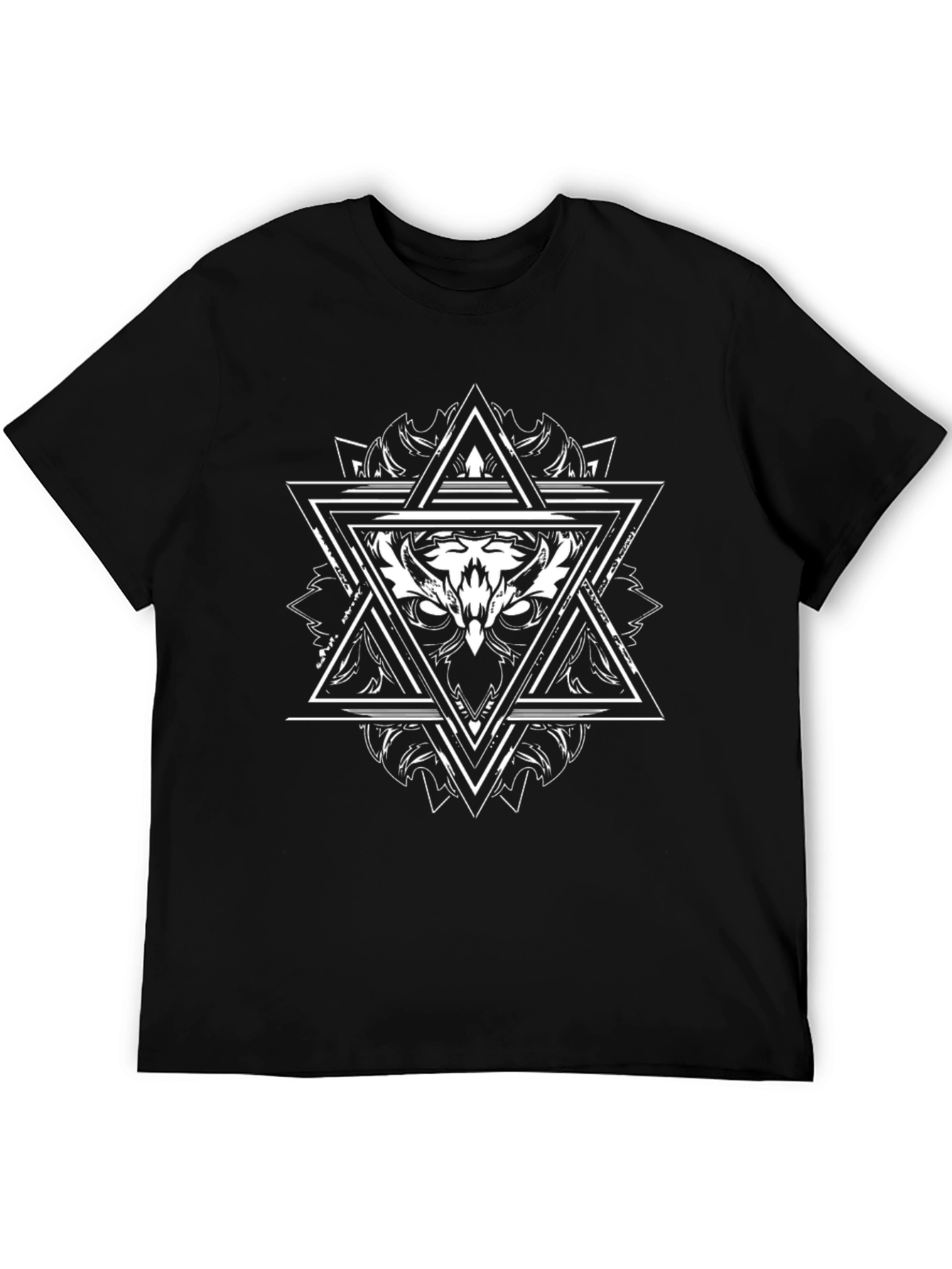 Geometric Owl Graphic Tee - Black Cotton Blend