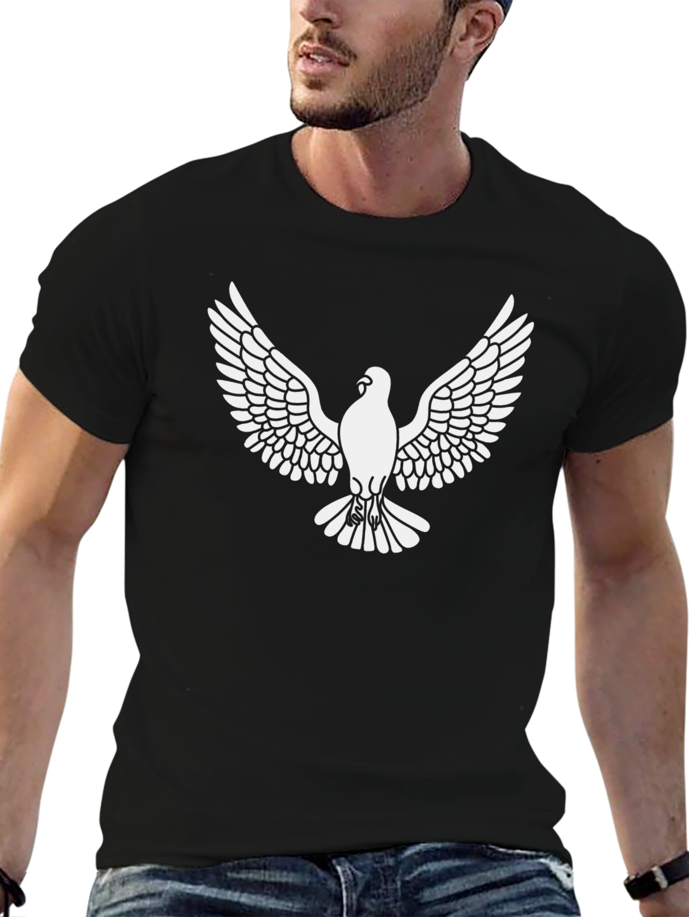 Mens Black T-Shirt with Dove Graphic