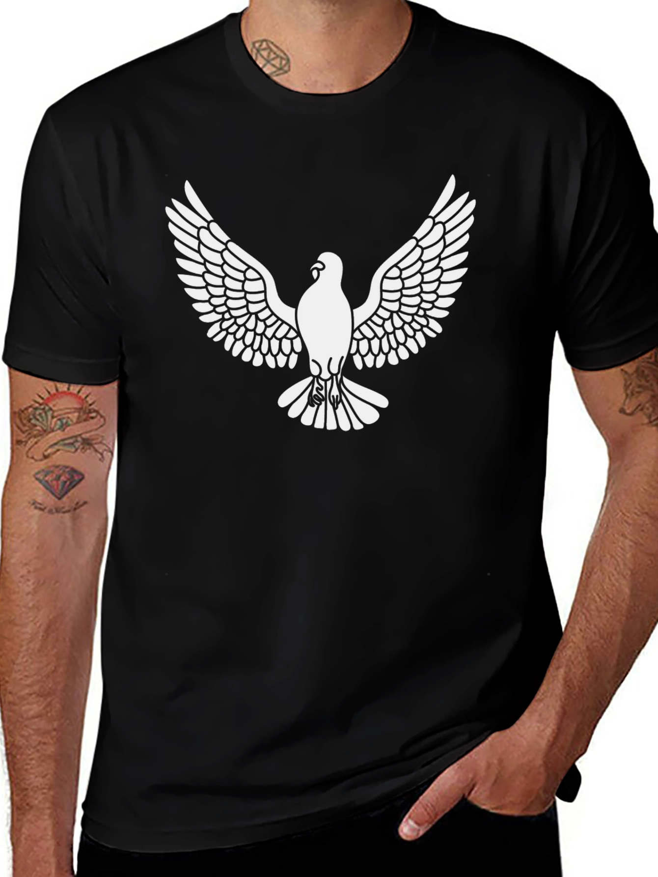 Mens Black T-Shirt with Dove Graphic