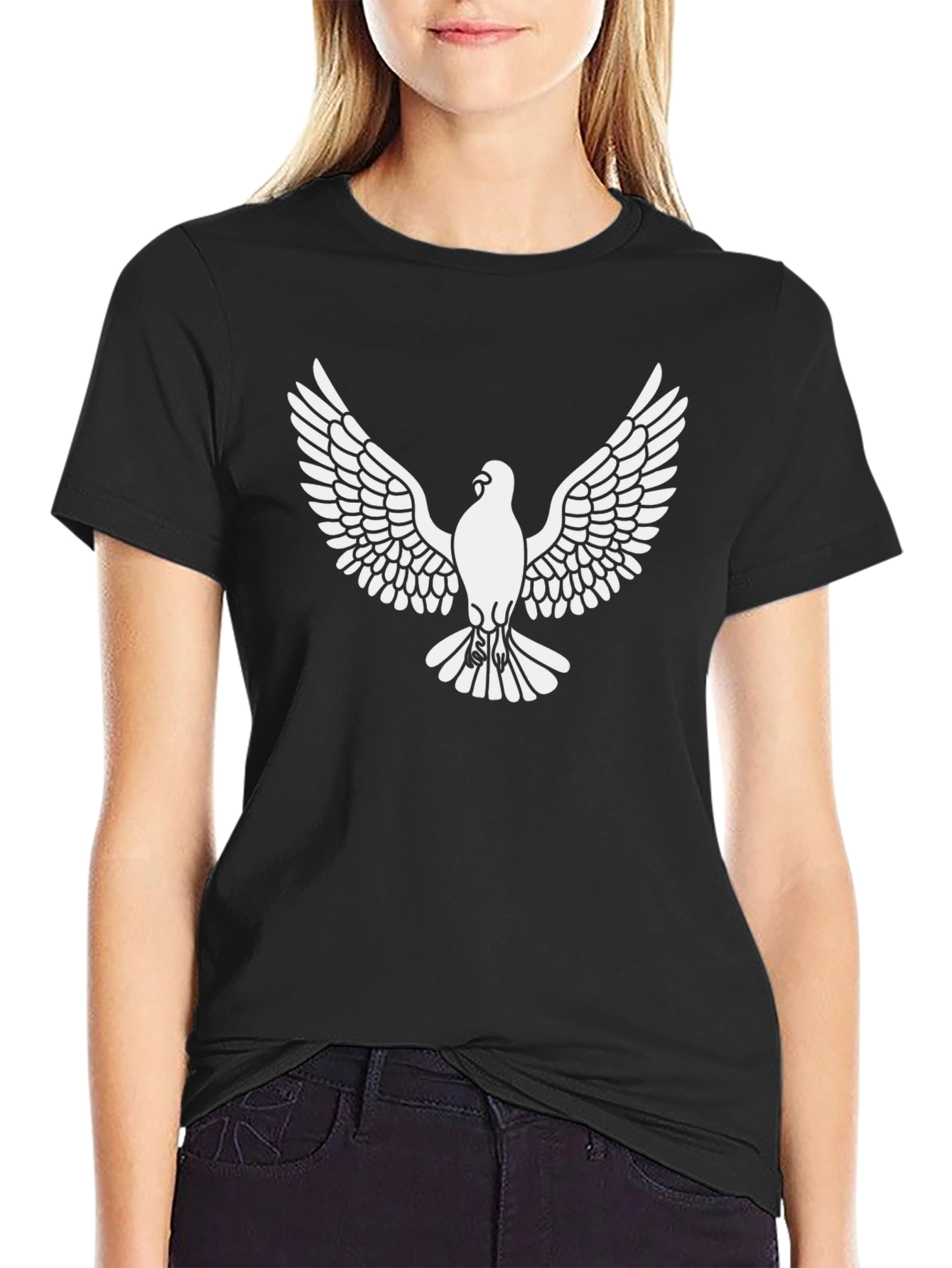 Mens Black T-Shirt with Dove Graphic