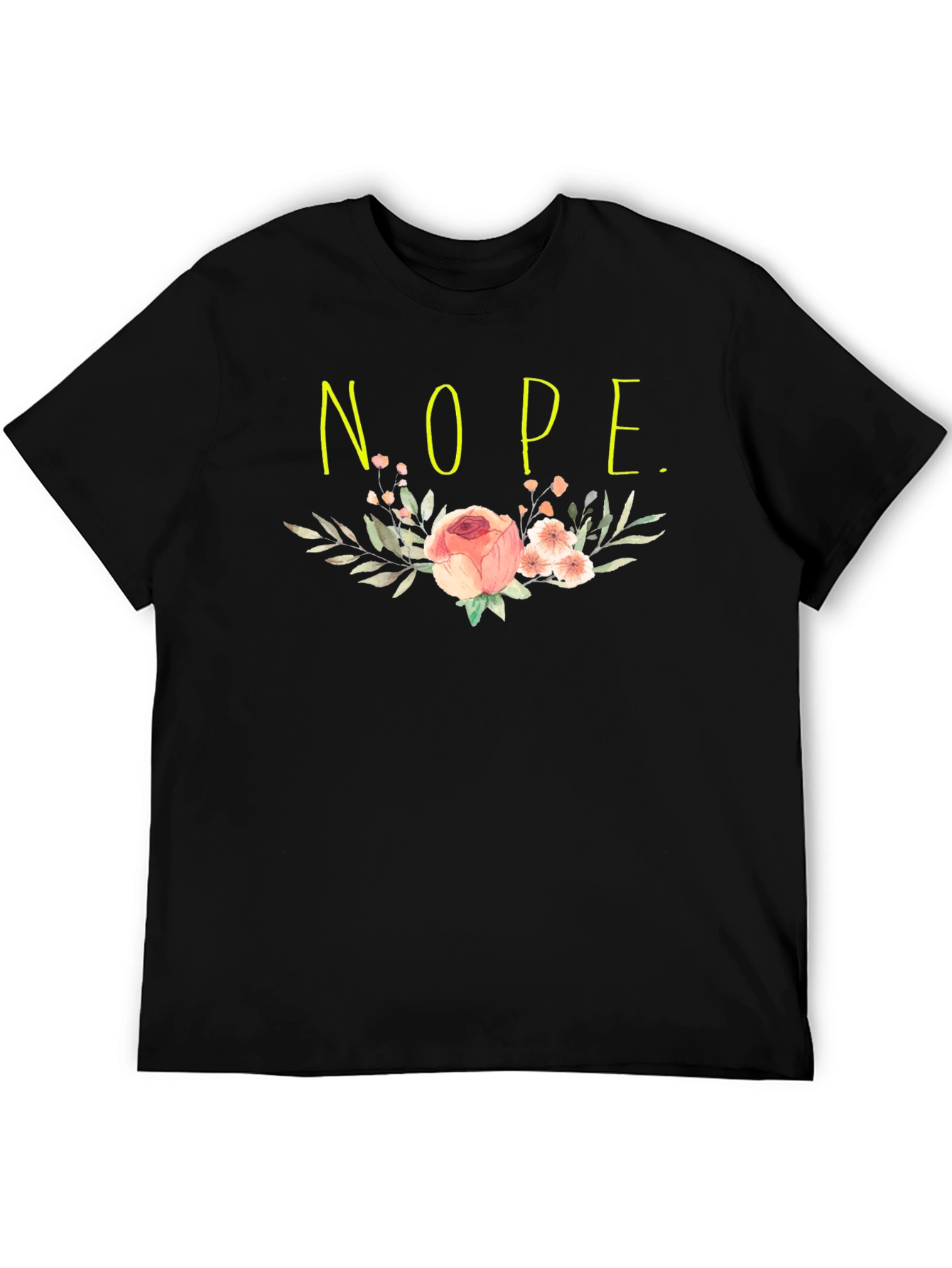 Floral Nope. Graphic Tee - Casual Black T-Shirt
