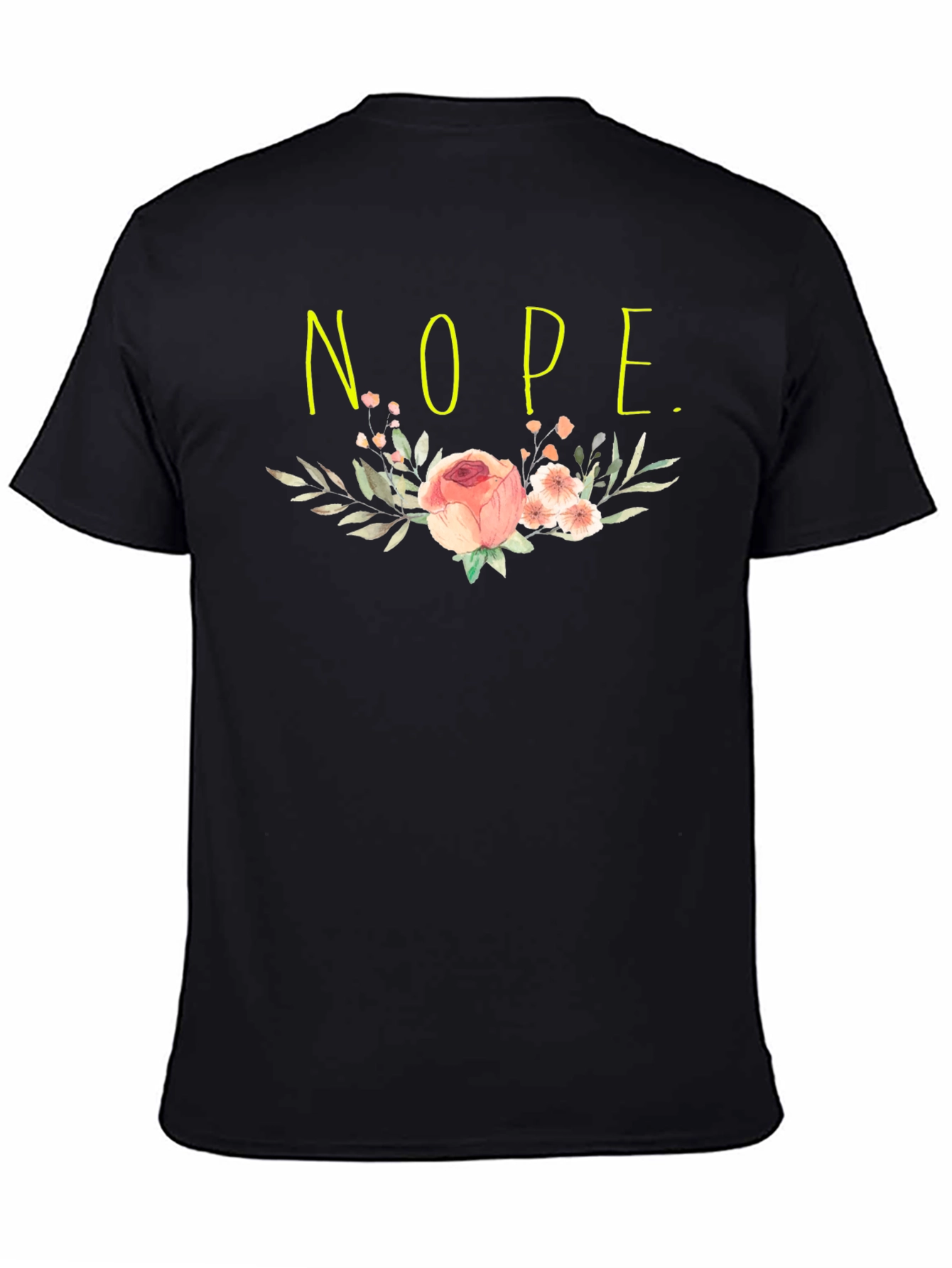 Floral Nope. Graphic Tee - Casual Black T-Shirt