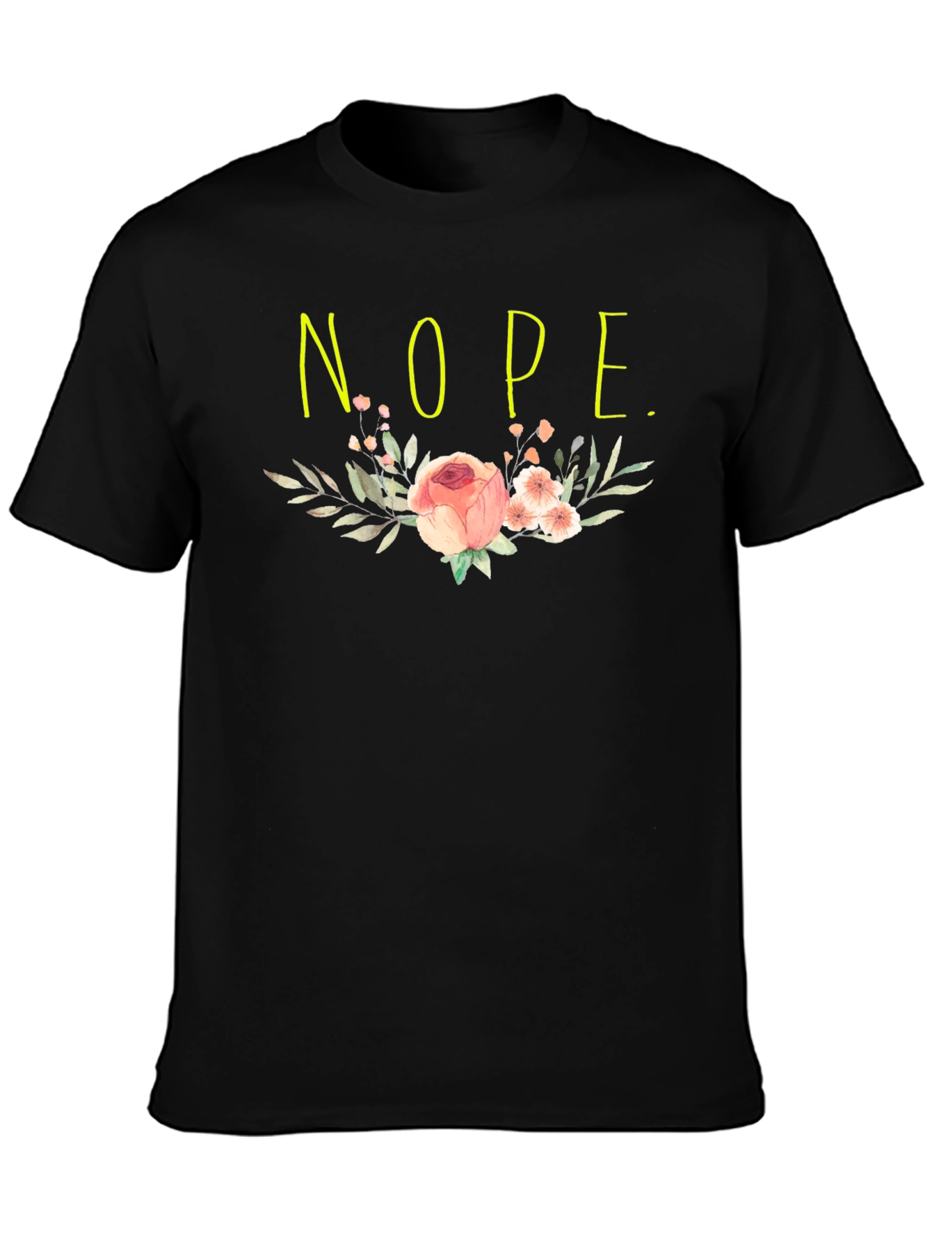 Floral Nope. Graphic Tee - Casual Black T-Shirt