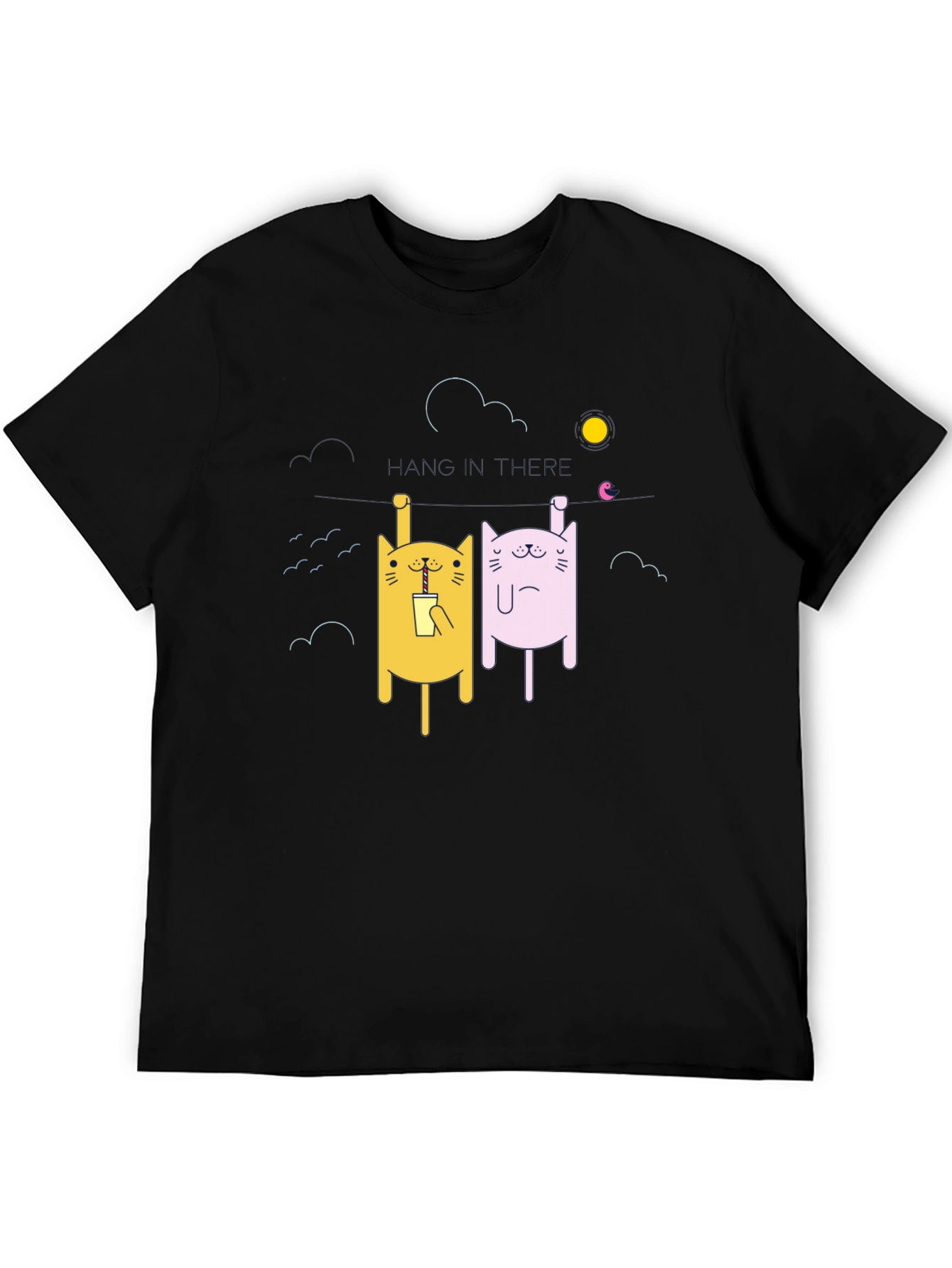 Cartoon Cat Graphic T-Shirt - Unisex Black Tee