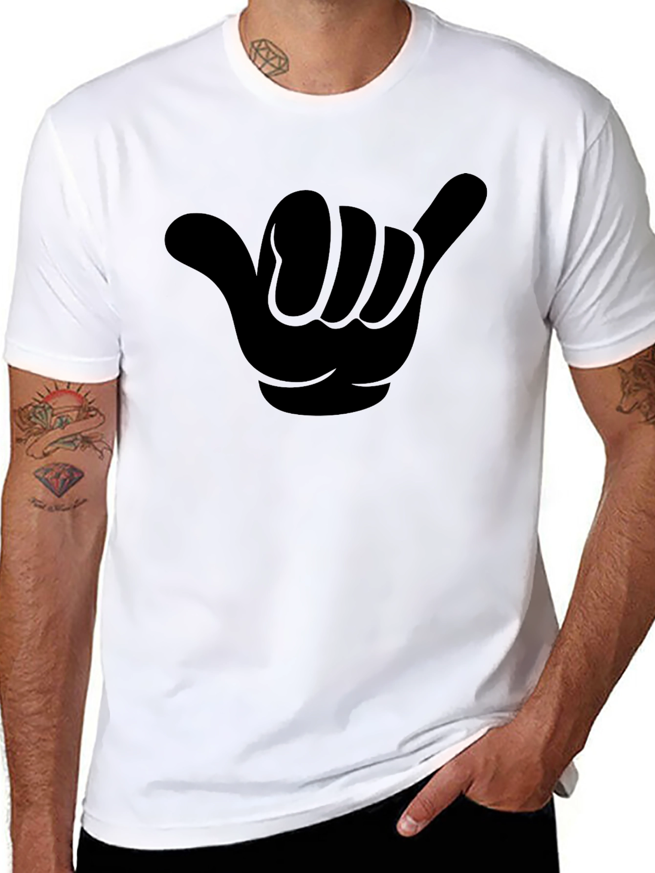 Hang Loose Shaka Sign Graphic Tee - Black