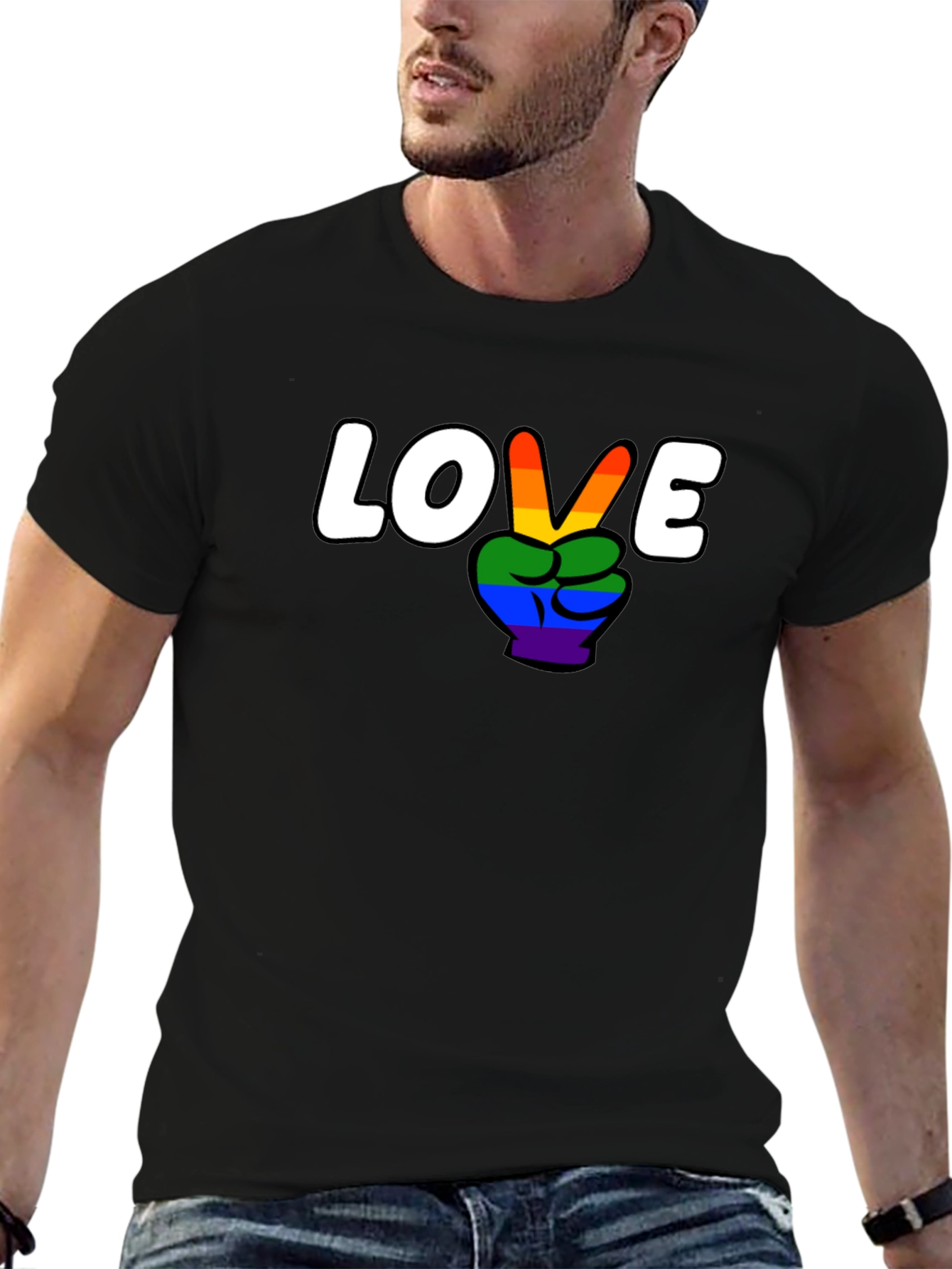 Love Wins Rainbow Peace Sign Graphic Tee